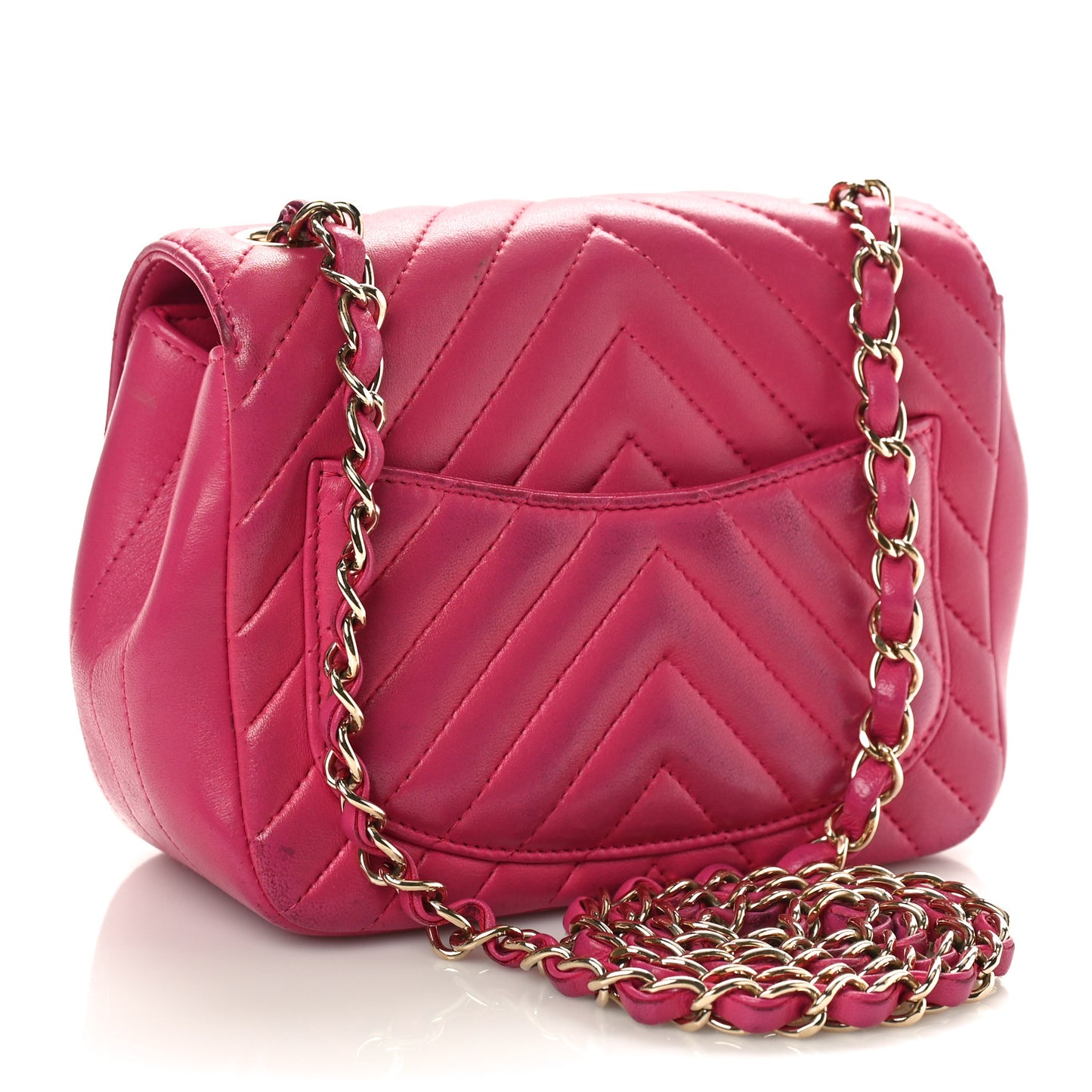 Lambskin Chevron Quilted Mini Square Flap Fuchsia