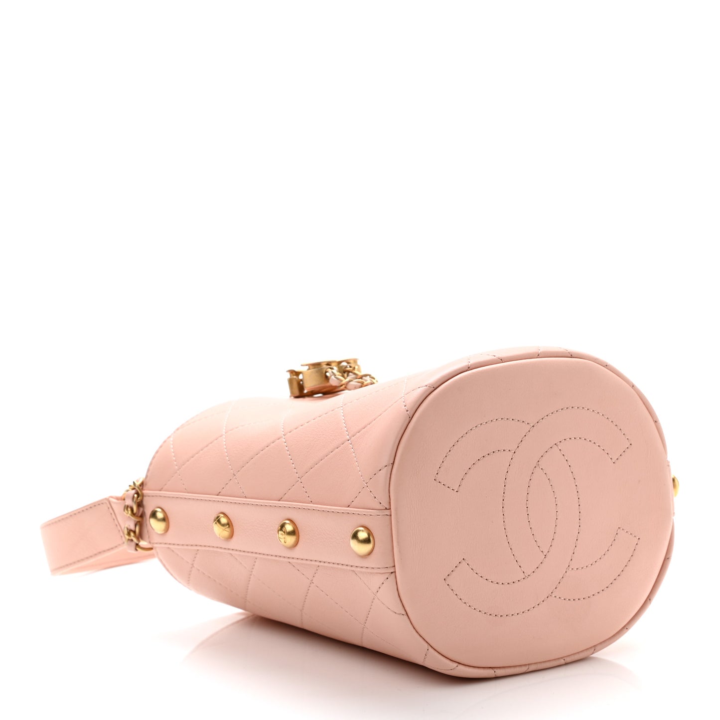 Calfskin Tweed Small CC Chain Bucket Drawstring Bag Light Pink