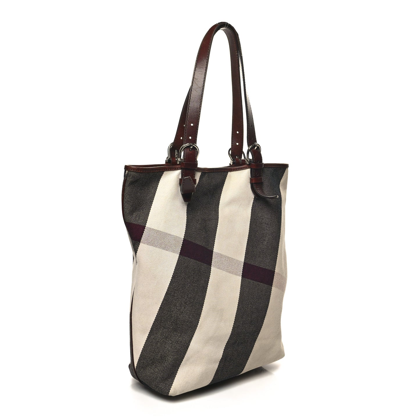 Canvas Mega Check Print Tote Beige