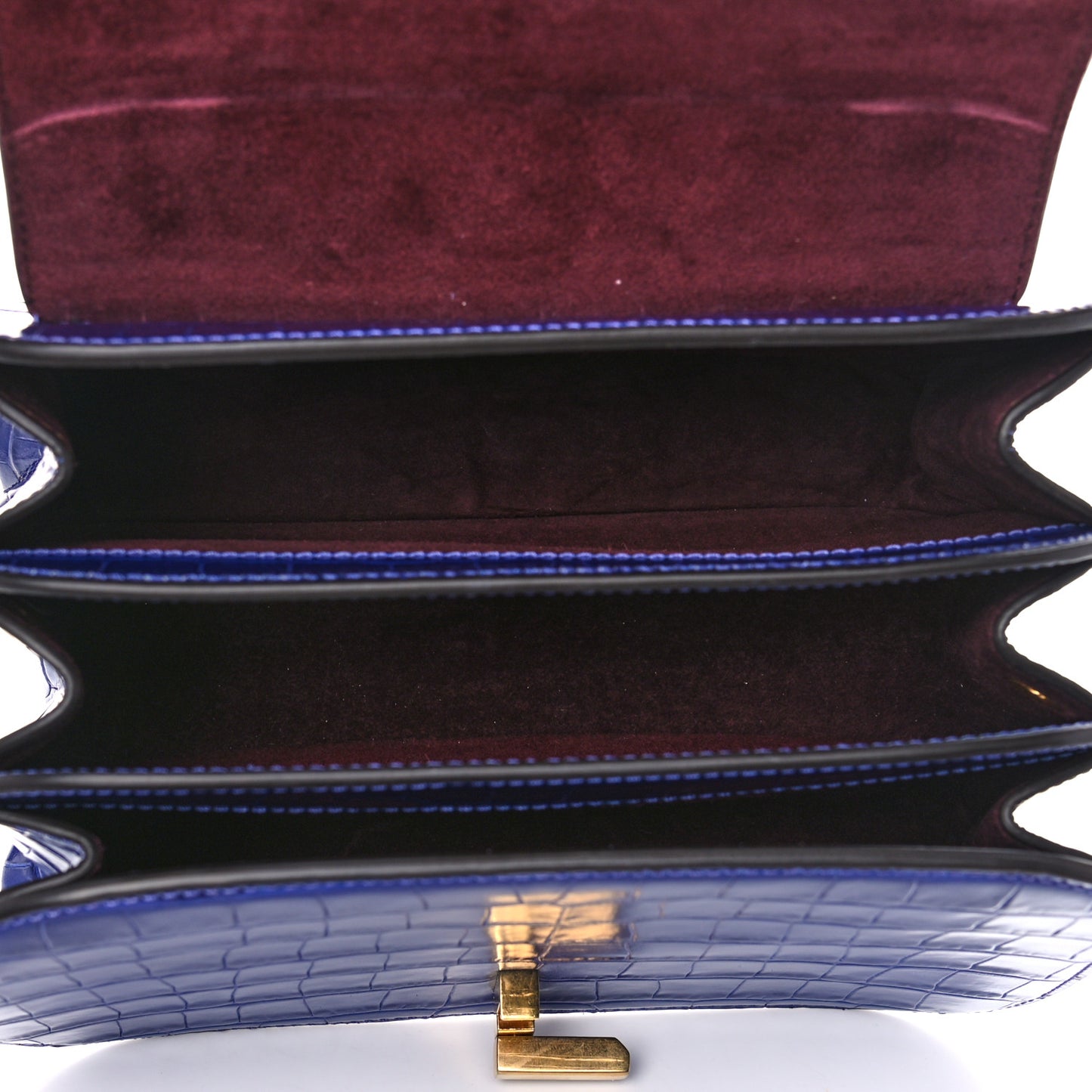Shiny Croc Calfskin Embossed The Mews Satchel Cobalt Blue