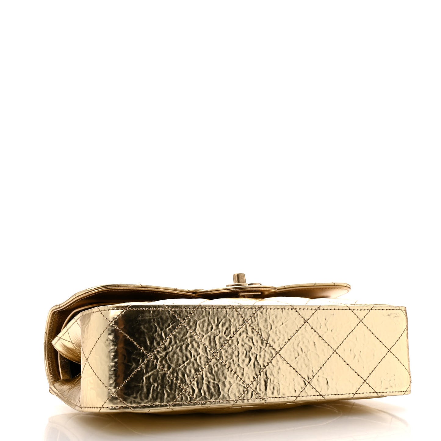 Hammered Metallic Calfskin Quilted Small Double Flap Gold