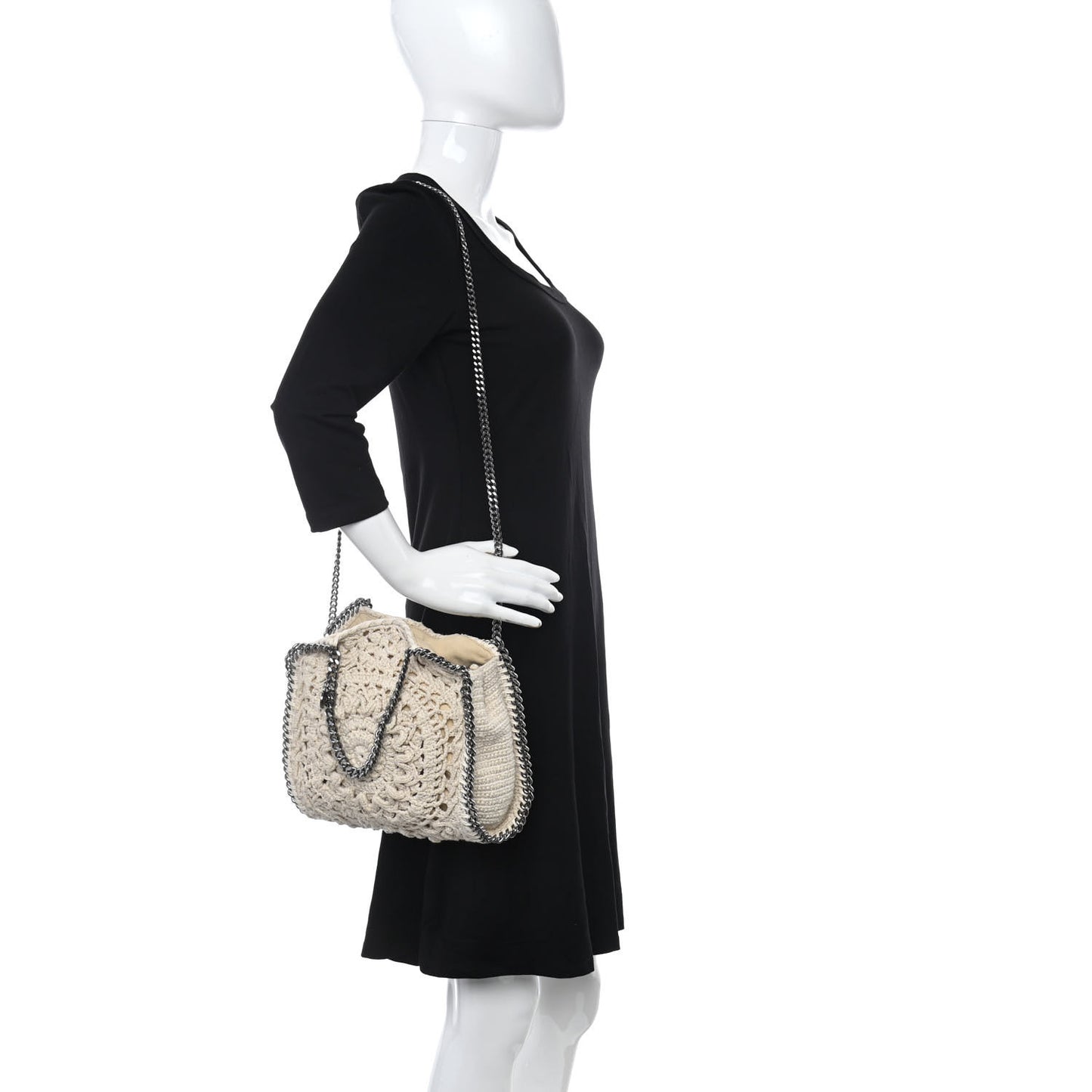 Cotton Crochet Falabella Ajouree Tote Bag White
