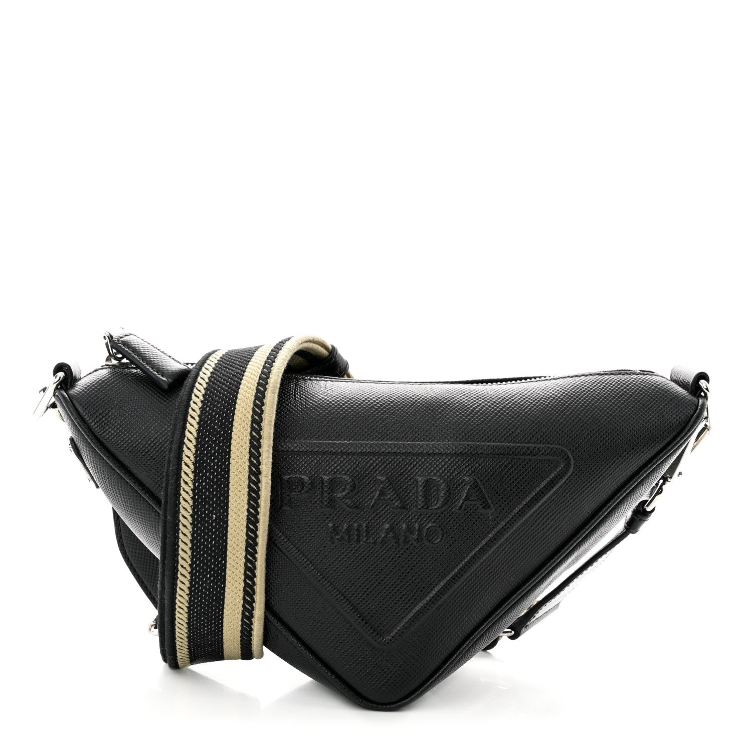 Prada Saffiano Cuir Triangle Logo Embossed Triangle Shoulder Bag Black 1 of 13