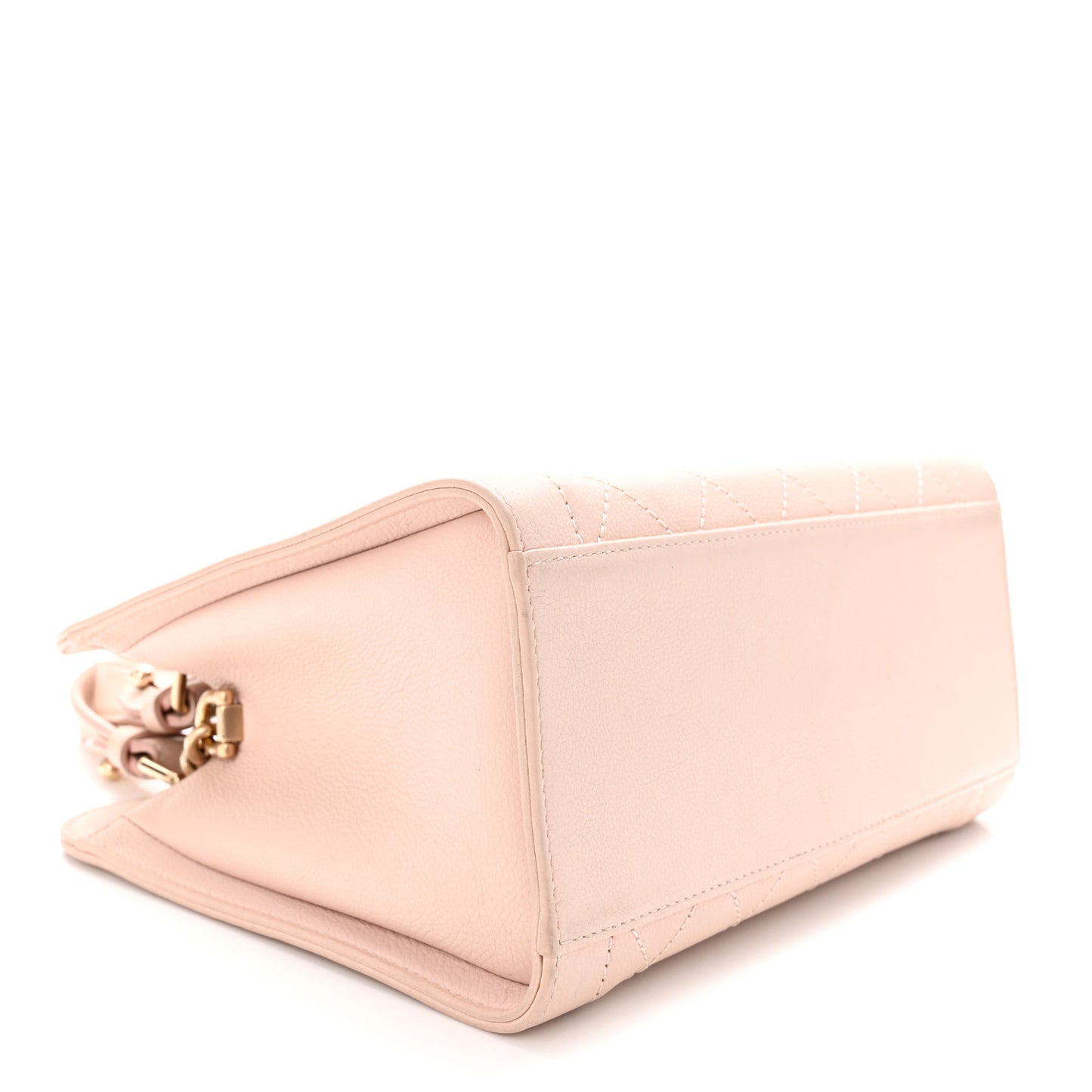 Grained Calfskin Stitched Small Label Click Shopper Tote Light Beige
