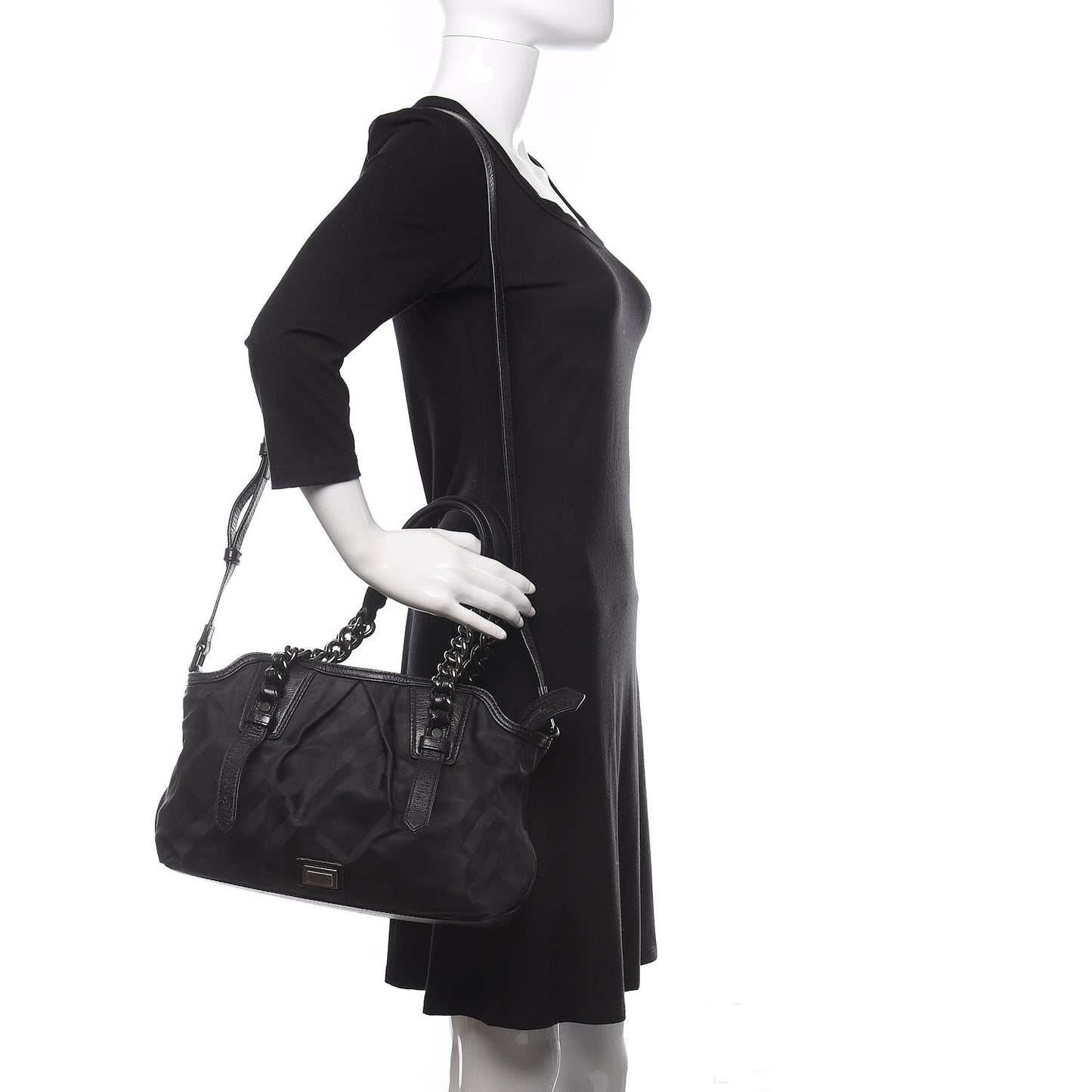 Nylon Tonal Check Torbitt Tote Black