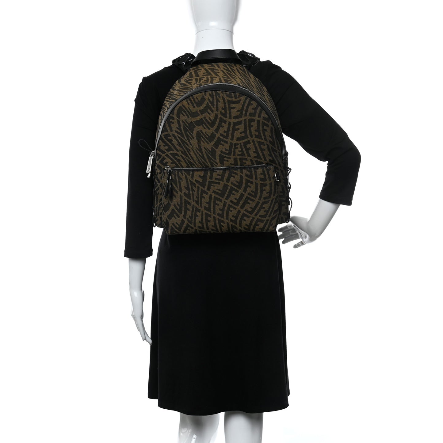X SARAH COLEMAN Fabric Jacquard Vitello Grace Light Woven Lanyard FF Vertigo Pouch Pocket Backpack Tobacco Moro Black
