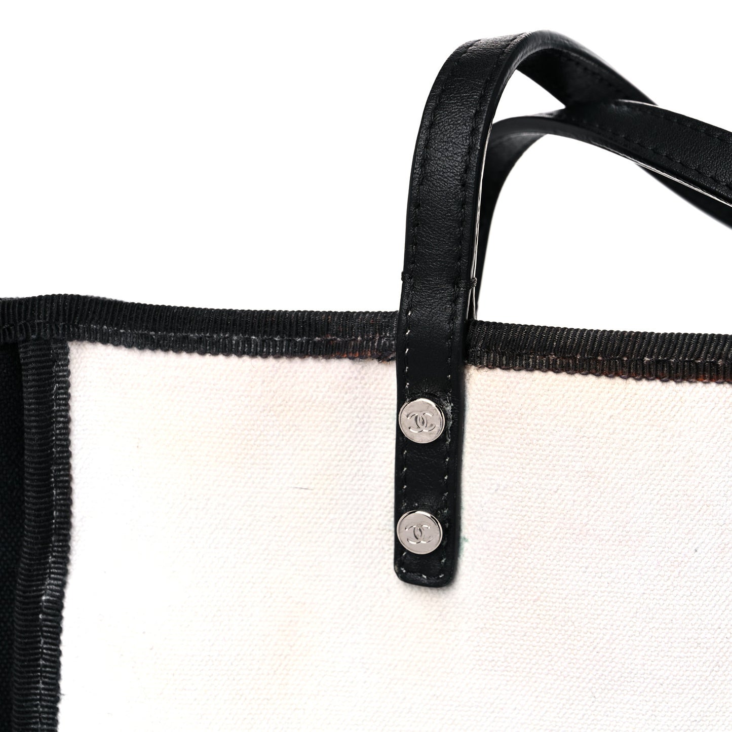 Canvas Calfskin Let's Demonstrate Small Tote White Black