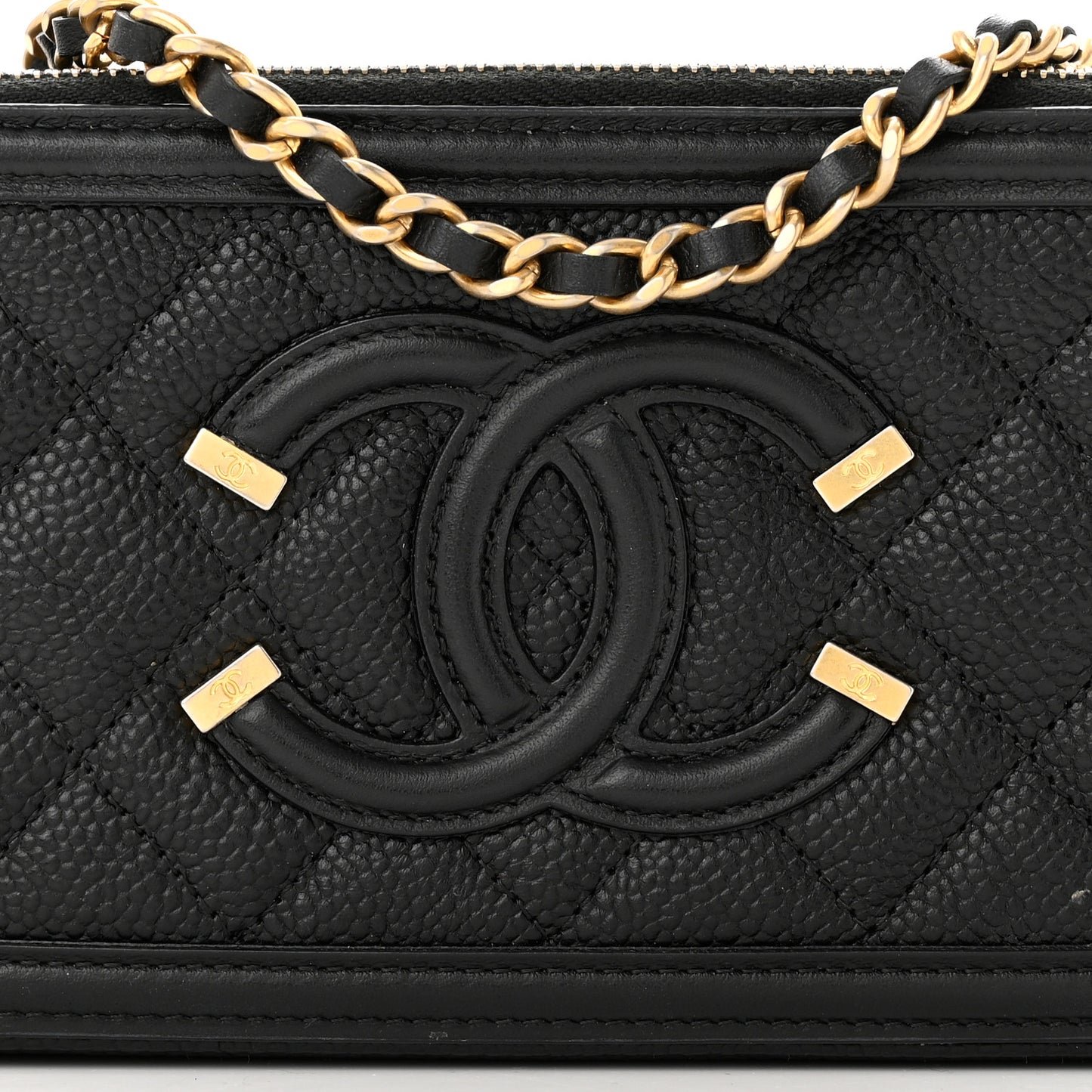 Caviar Quilted CC Filigree Clutch With Chain Black