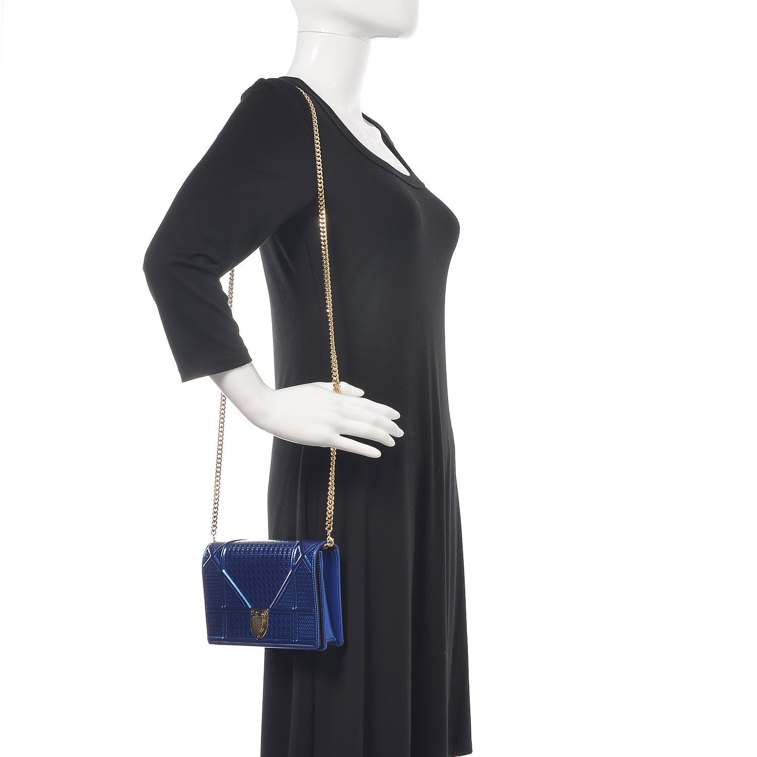 Christian Dior Metallic Patent Micro-Cannage Diorama Wallet on Chain Pouch Mirror Blue 2 of 9