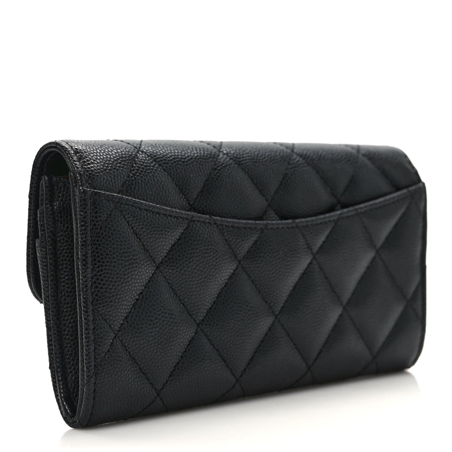 Caviar Quilted Medium Gusset Flap Wallet Black