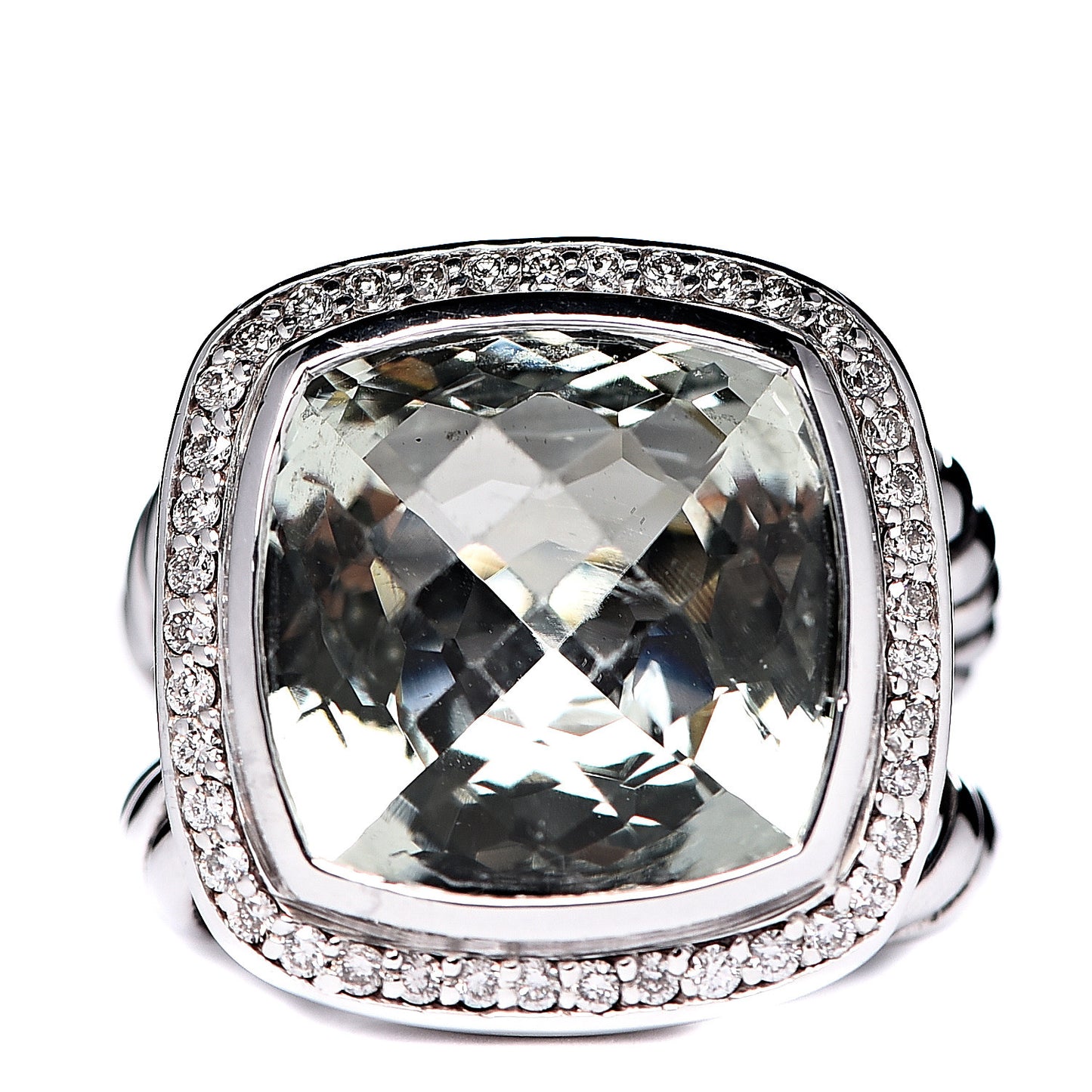 Sterling Silver Diamond Prasiolite 14mm Albion Ring 49 4.75