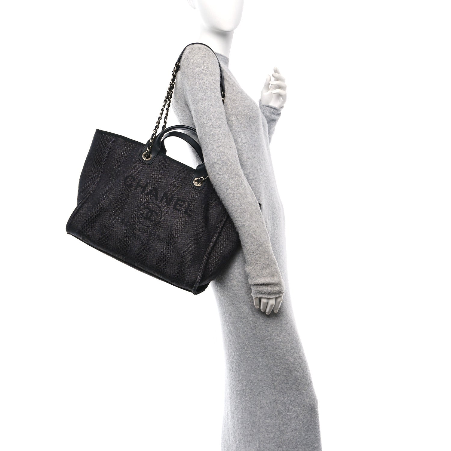 Chanel Mixed Fibers Calfskin Striped Medium Deauville Black 2 of 14