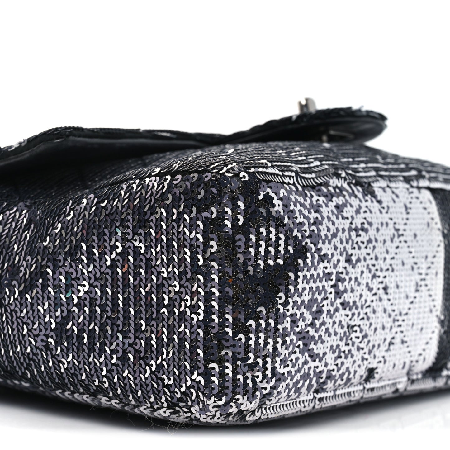 Sequin Quilted Small Single Flap Black Silver