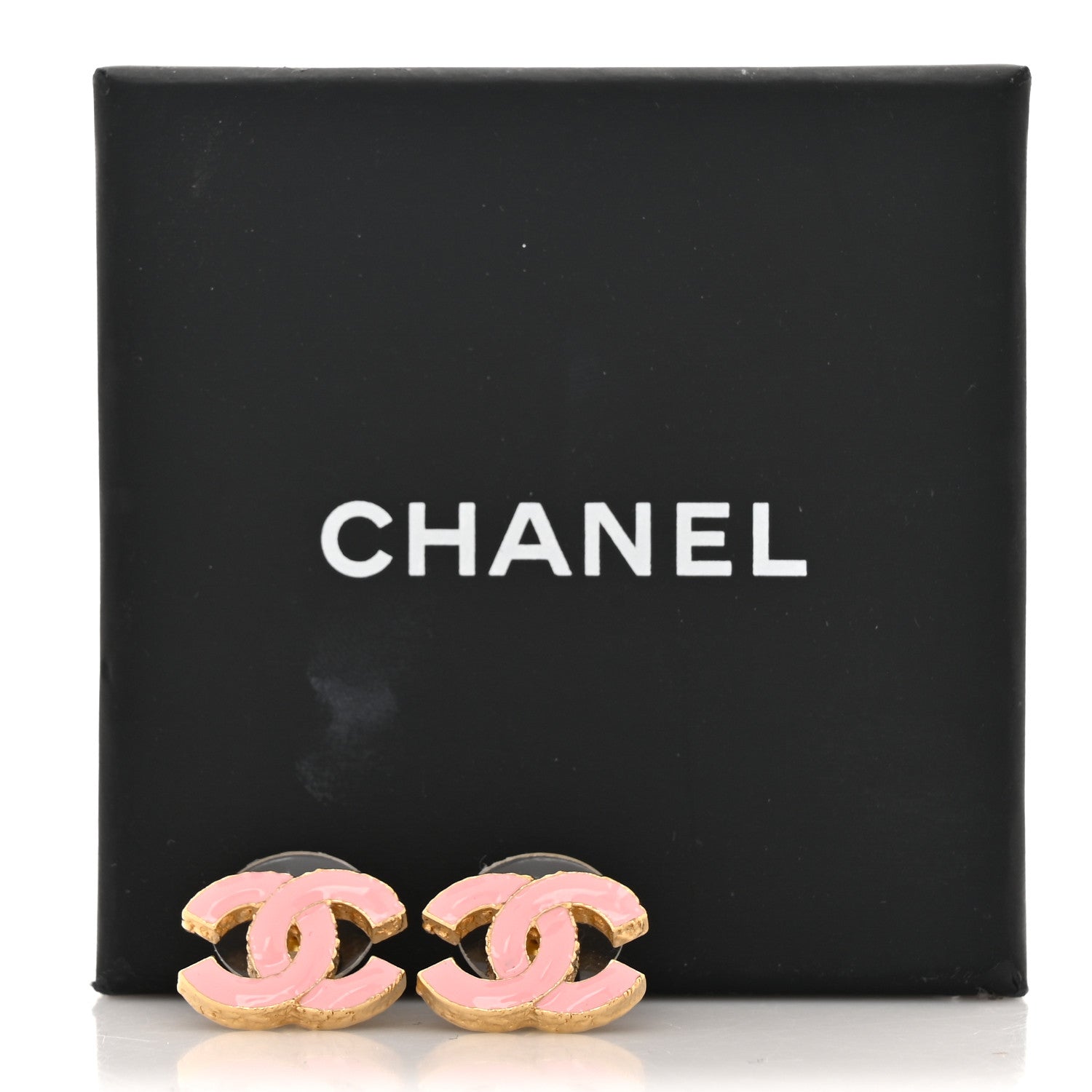 Chanel Metal Enamel CC Earrings Pink Gold 5 of 5