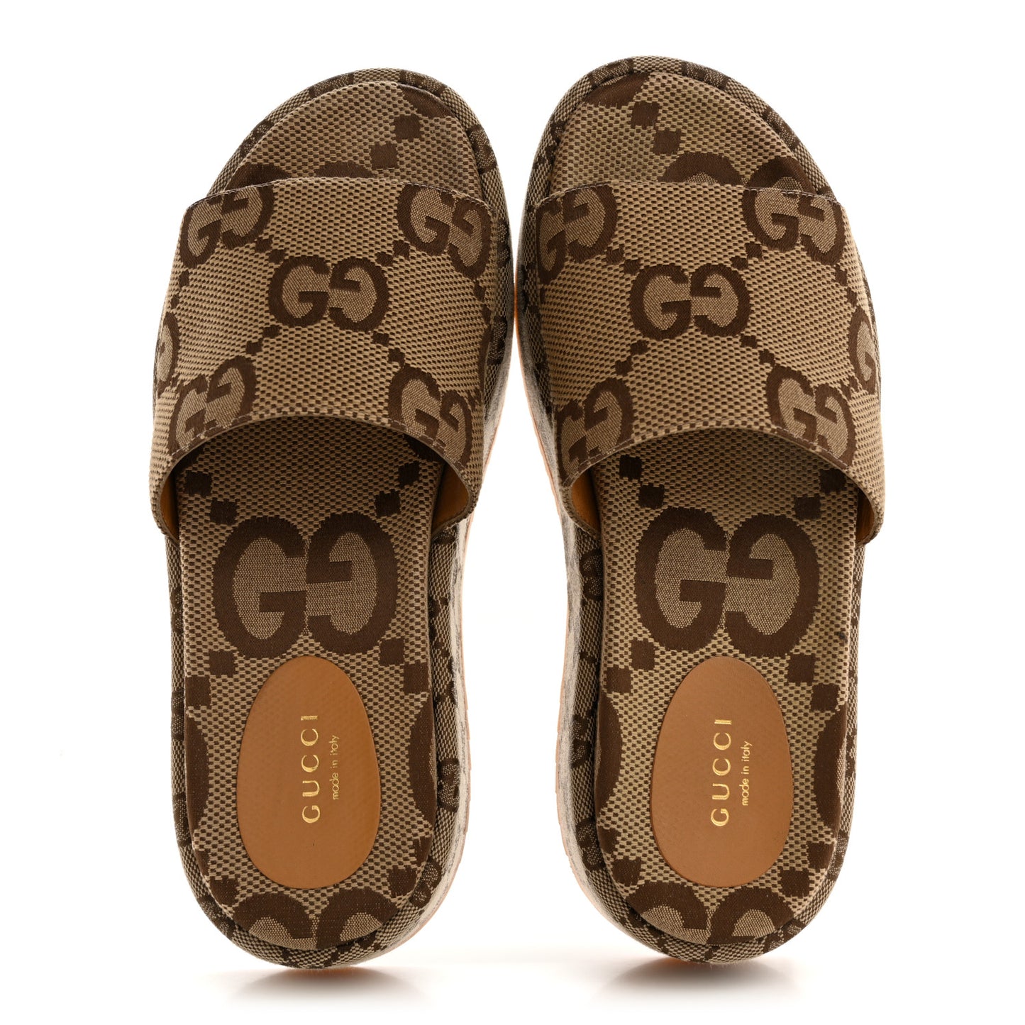 Monogram Maxi GG Angelina Platform 55mm Slide Sandals 38.5 Camel Ebony
