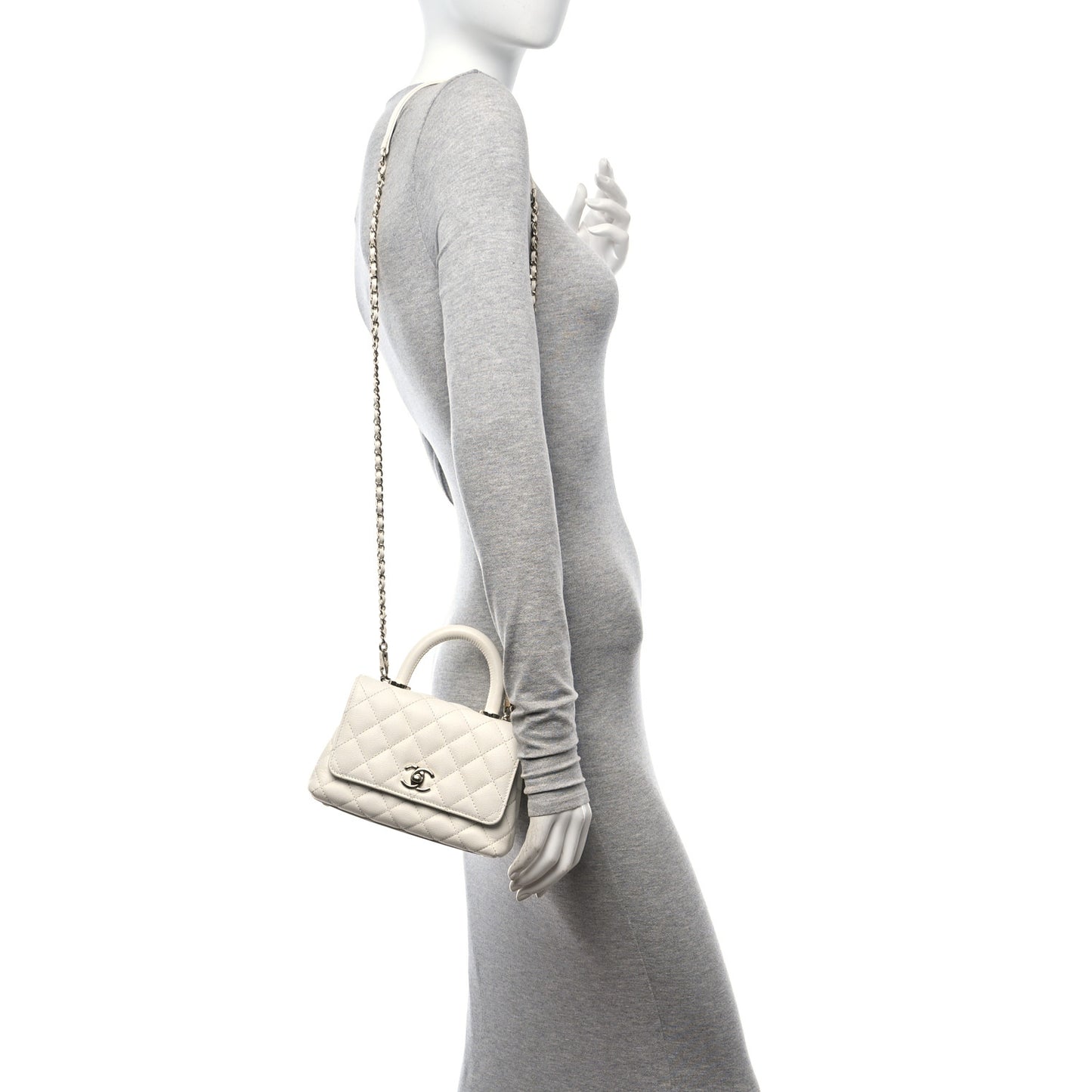 Caviar Quilted Extra Mini Coco Handle Flap White