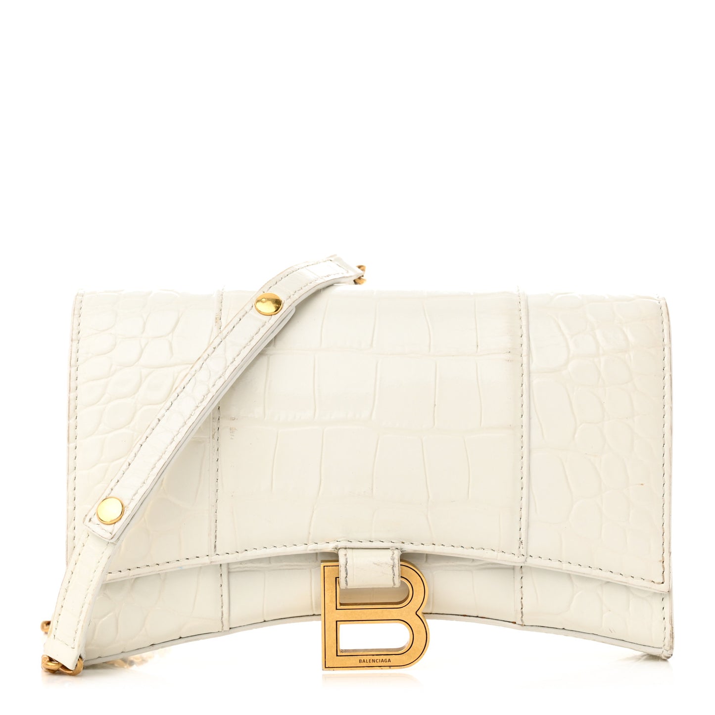 Shiny Calfskin Crocodile Embossed Hourglass Chain Bag White