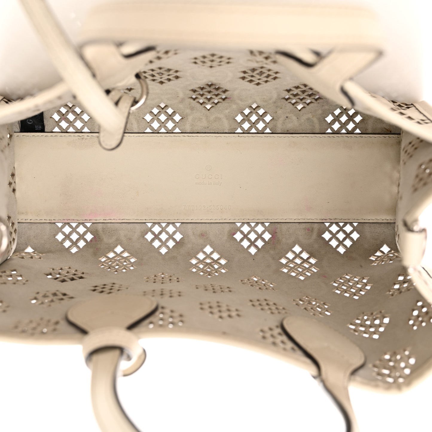 Calfskin GG Monogram Diamond Cut Small Ophidia Tote Bag Off White