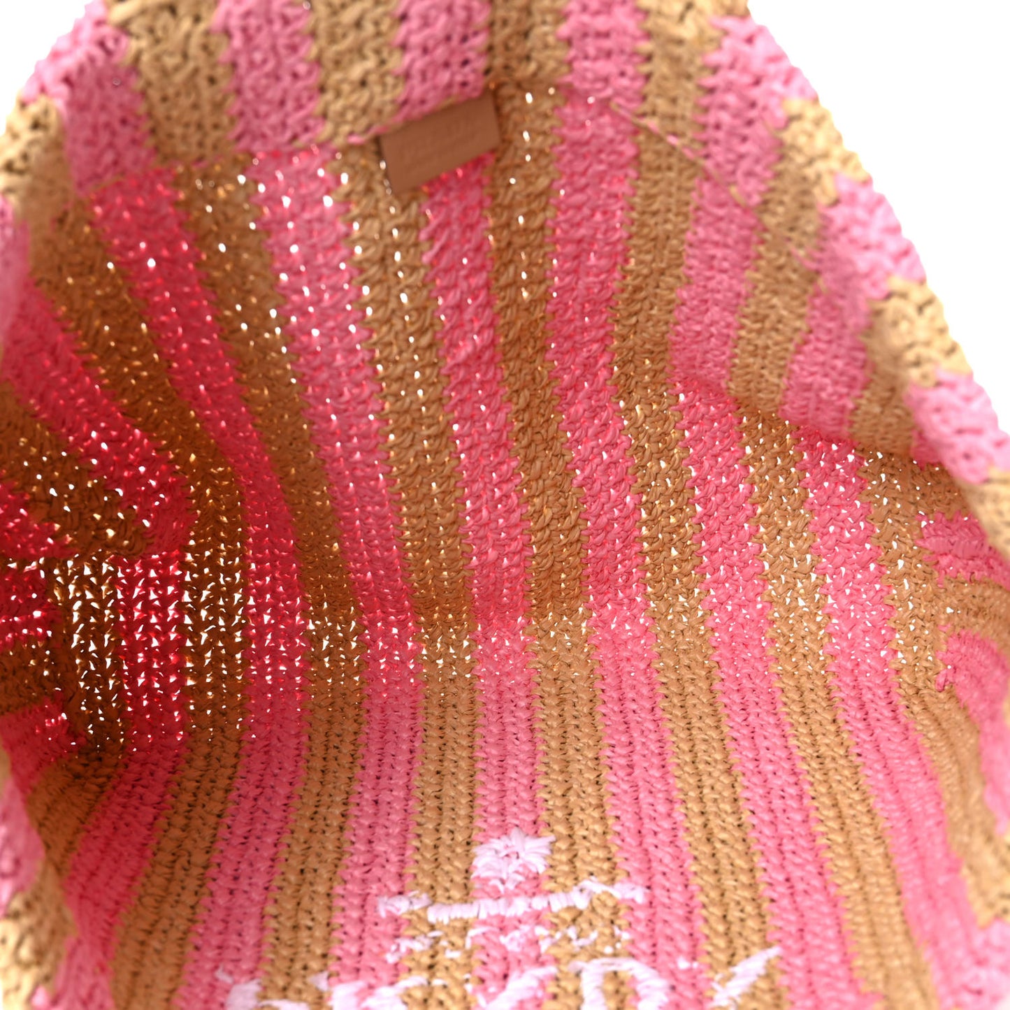 Yarn Raffia Effect Crochet Striped Large Logo Tote Naturale Petalo