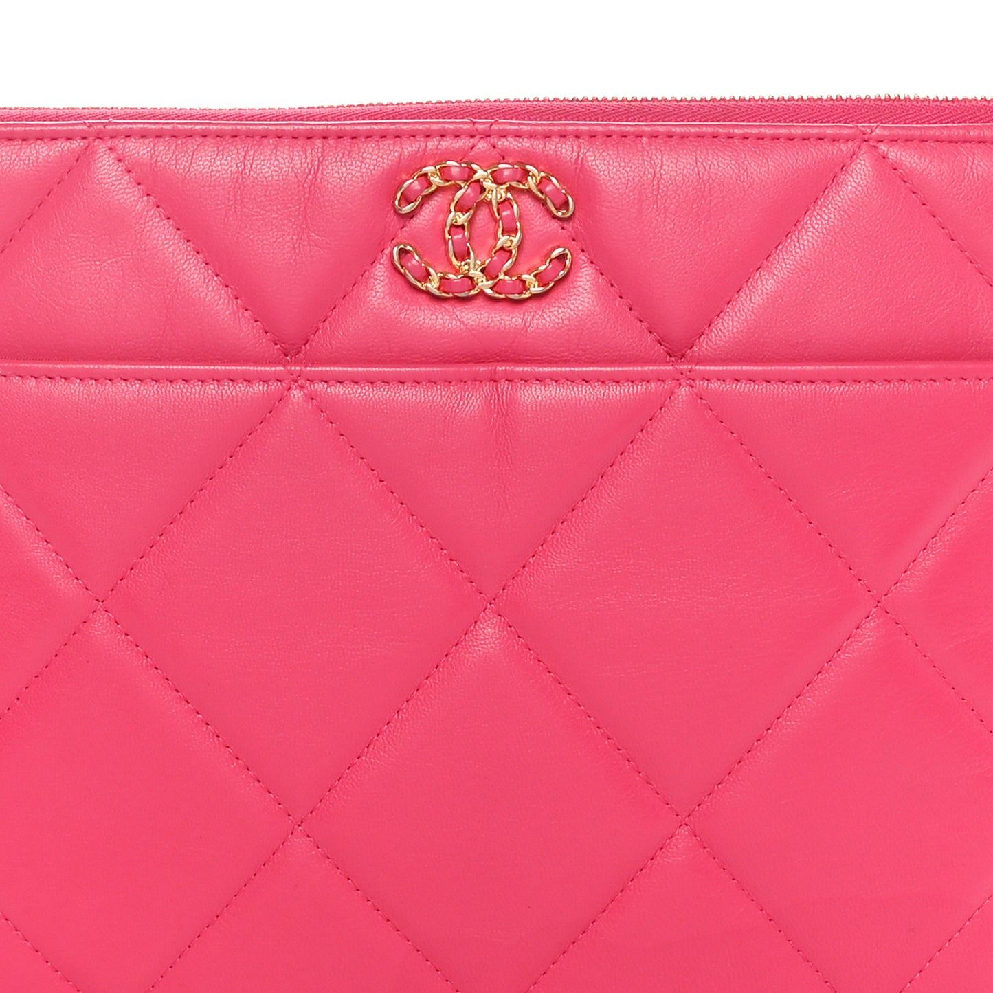 Shiny Goatskin Quilted Chanel 19 Pouch Dark Pink