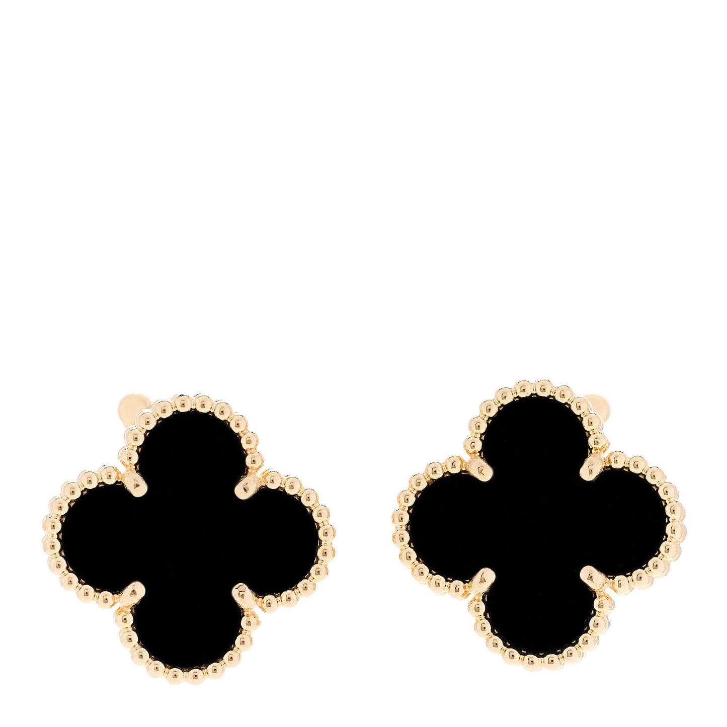 18K Yellow Gold Black Onyx Vintage Alhambra Earrings