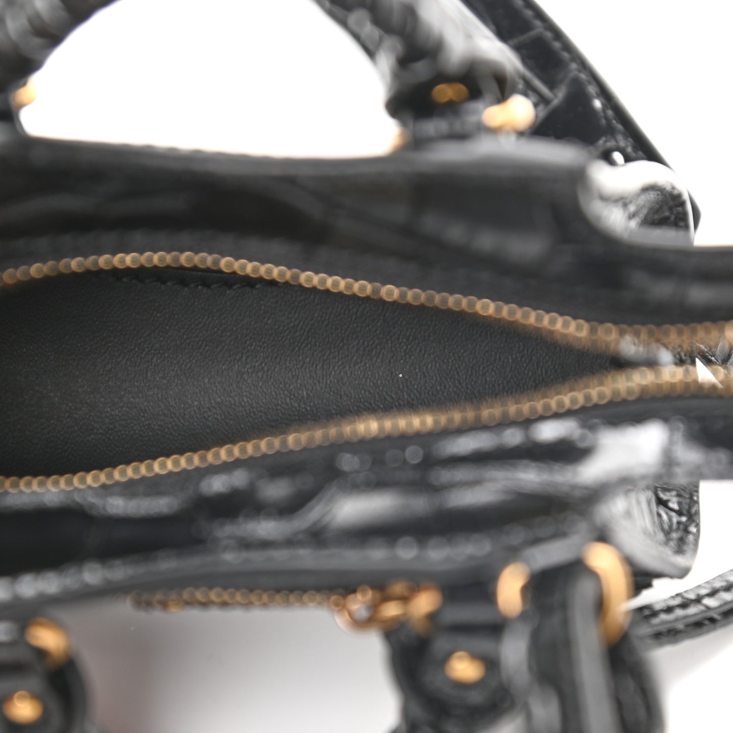 Shiny Supple Calfskin Crocodile Embossed Neo Classic Gold Hardware Super Nano City Crossbody Black