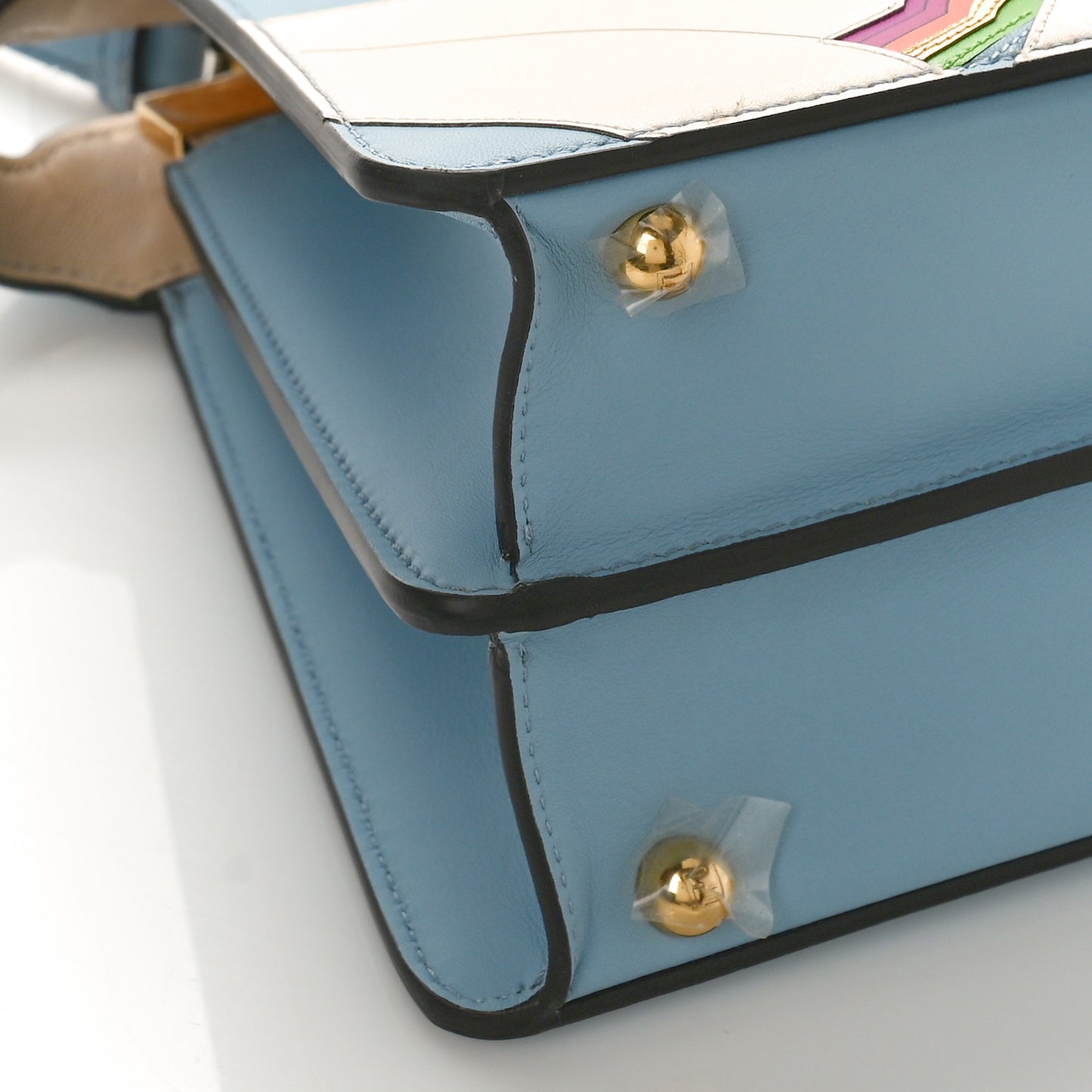 Vitello Seta Nappa Bi-Color Rainbow Girl Inlay Small Peekaboo I SEE U Satchel Azzurro Baby Multicolor