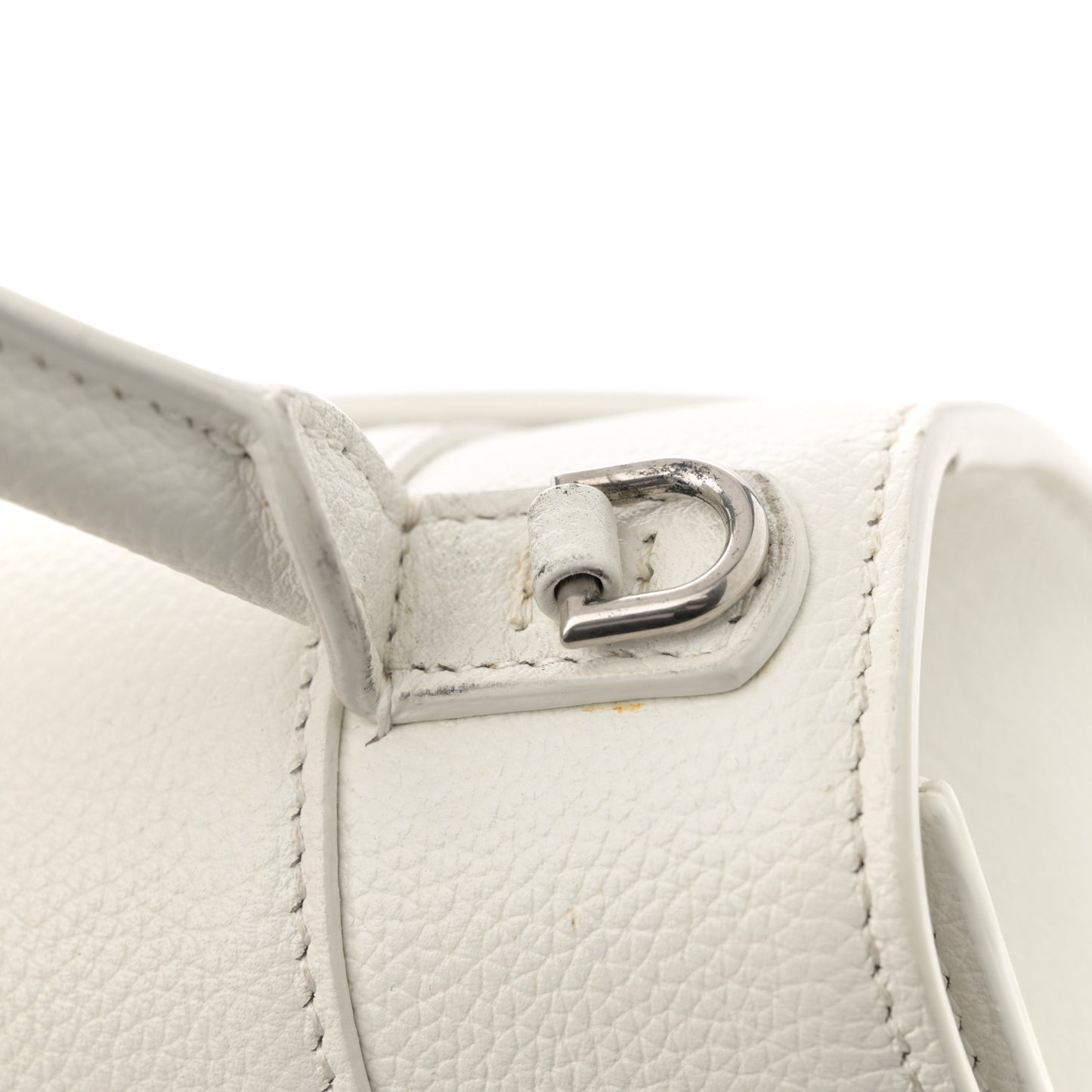 Grained Calfskin Small Hourglass Top Handle Bag White