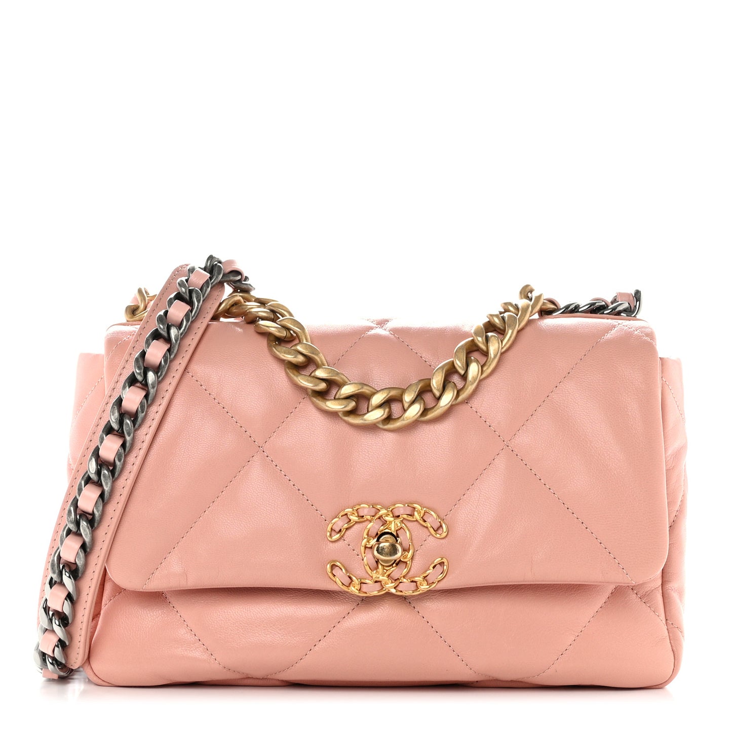 Goatskin Quilted Medium Chanel 19 Flap Light Pink