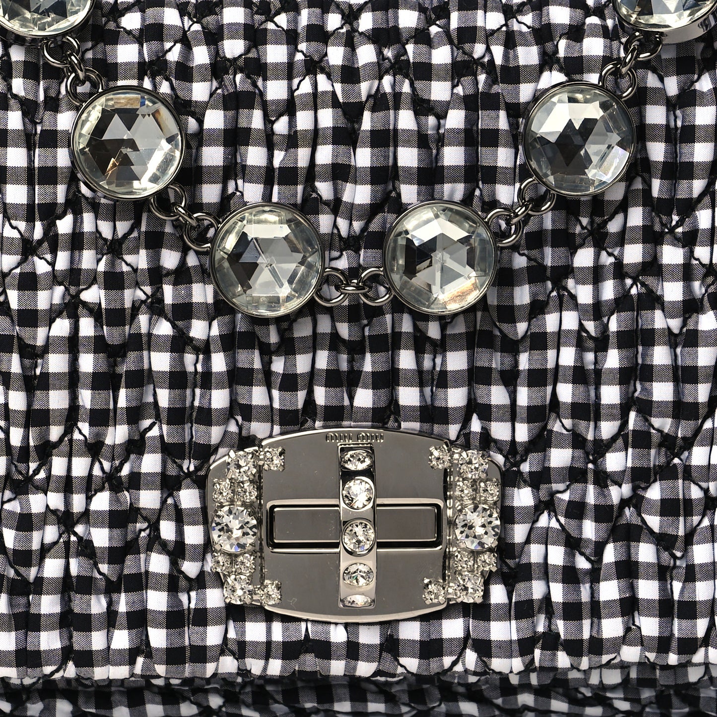 Nappa Matelasse Crystal Flap Clutch Black White
