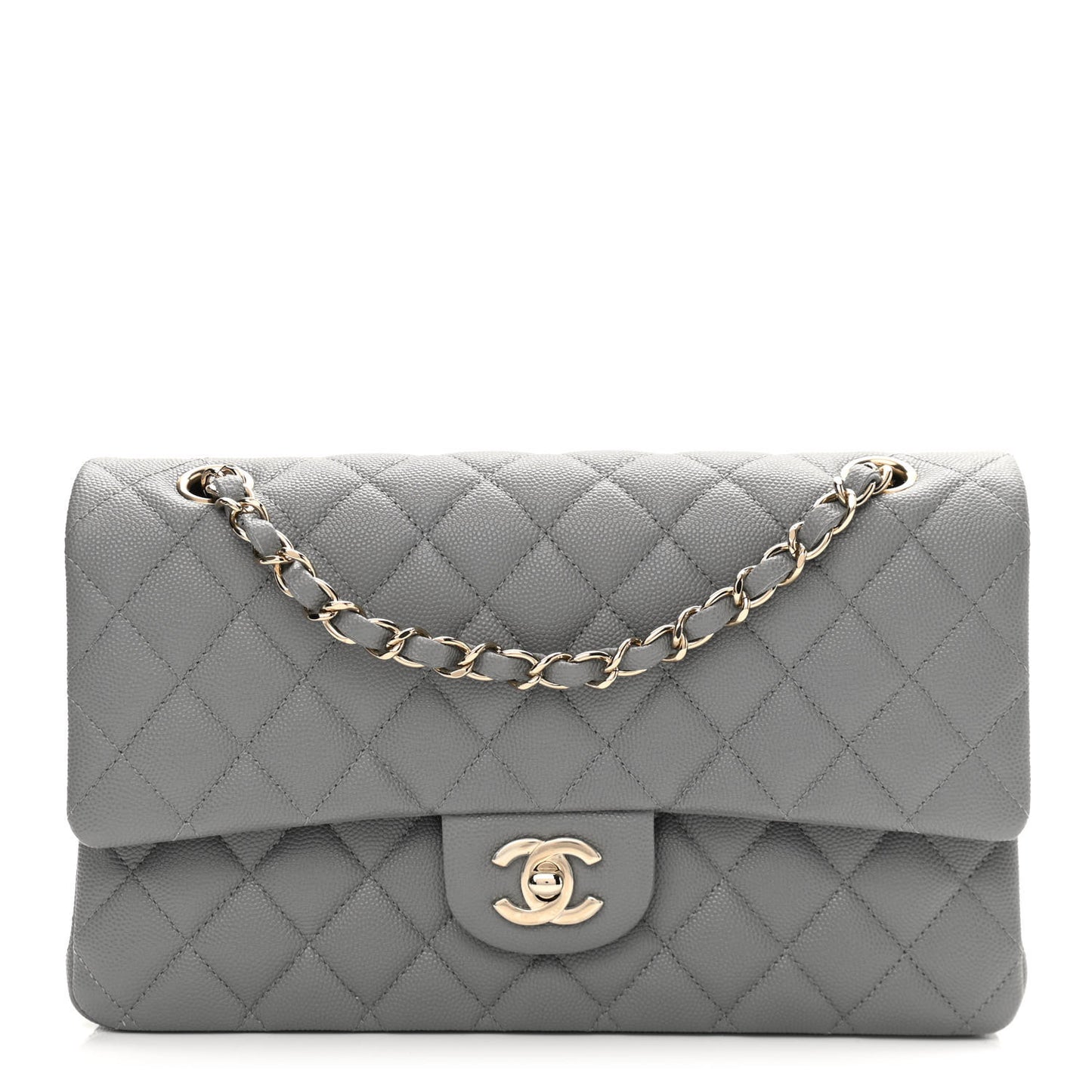 Caviar Quilted Medium Double Flap Grey