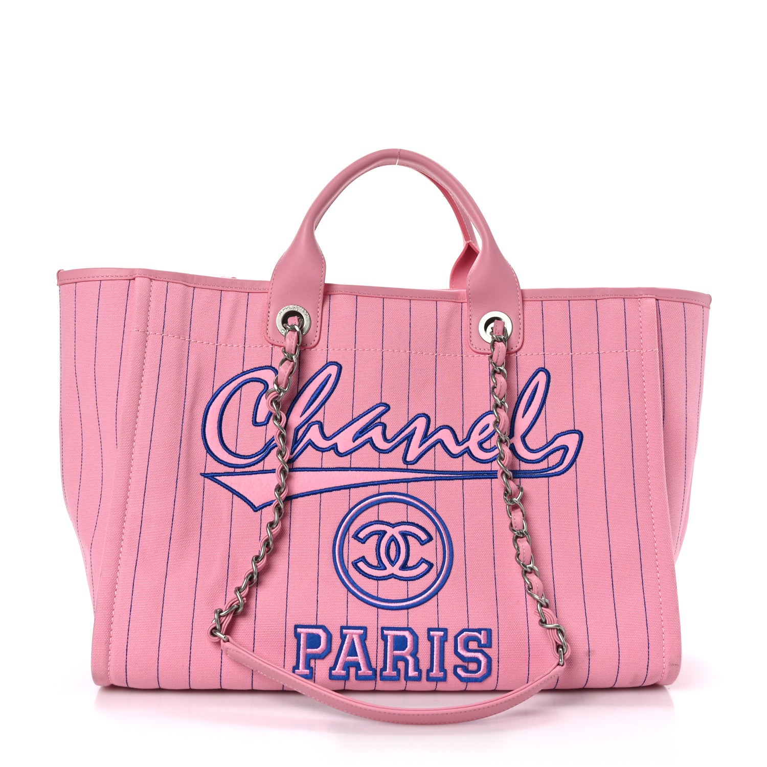 Chanel Canvas Calfskin Striped Medium Deauville Tote Pink 1 of 10