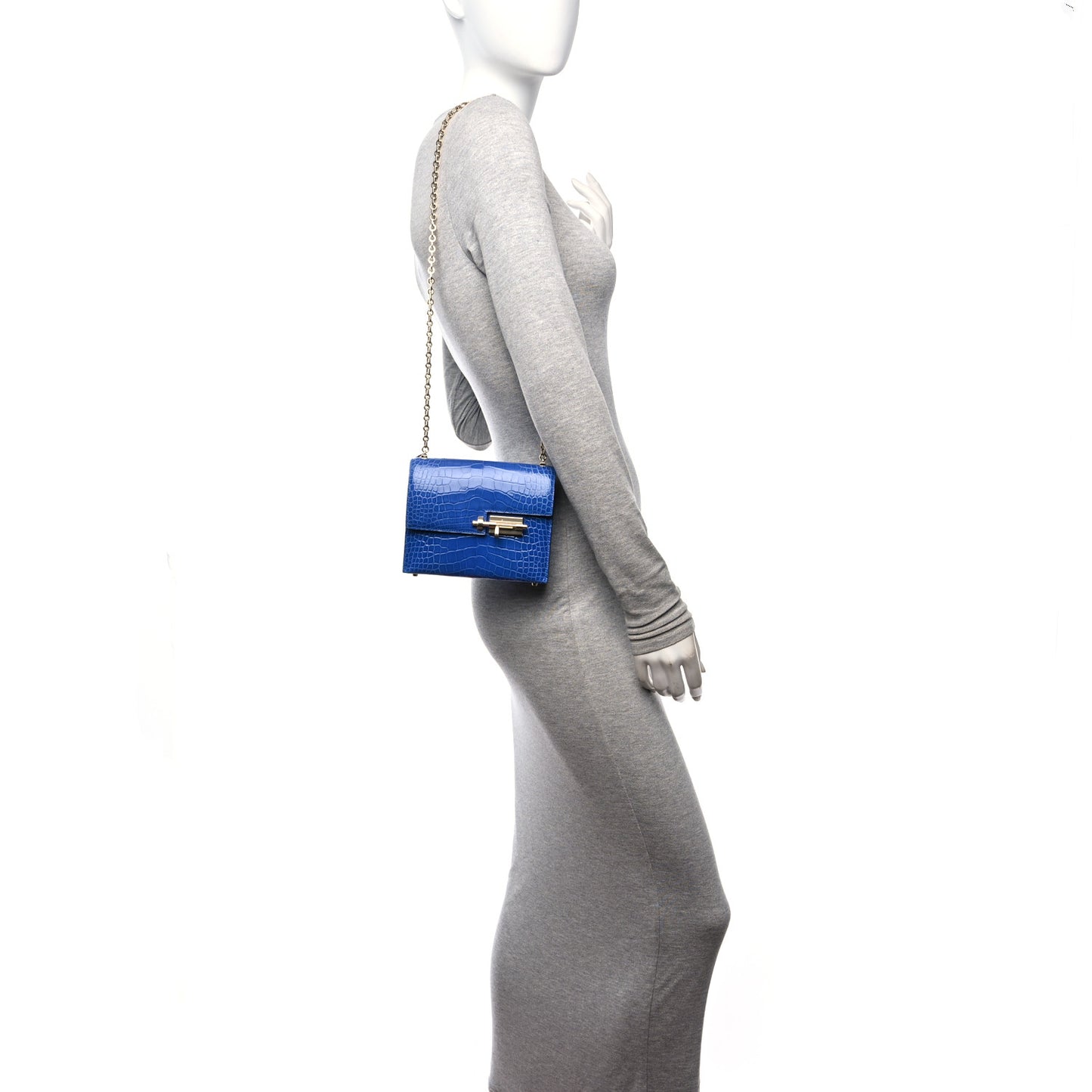 Shiny Alligator Mini Verrou Chaine Bag Bleu Electrique
