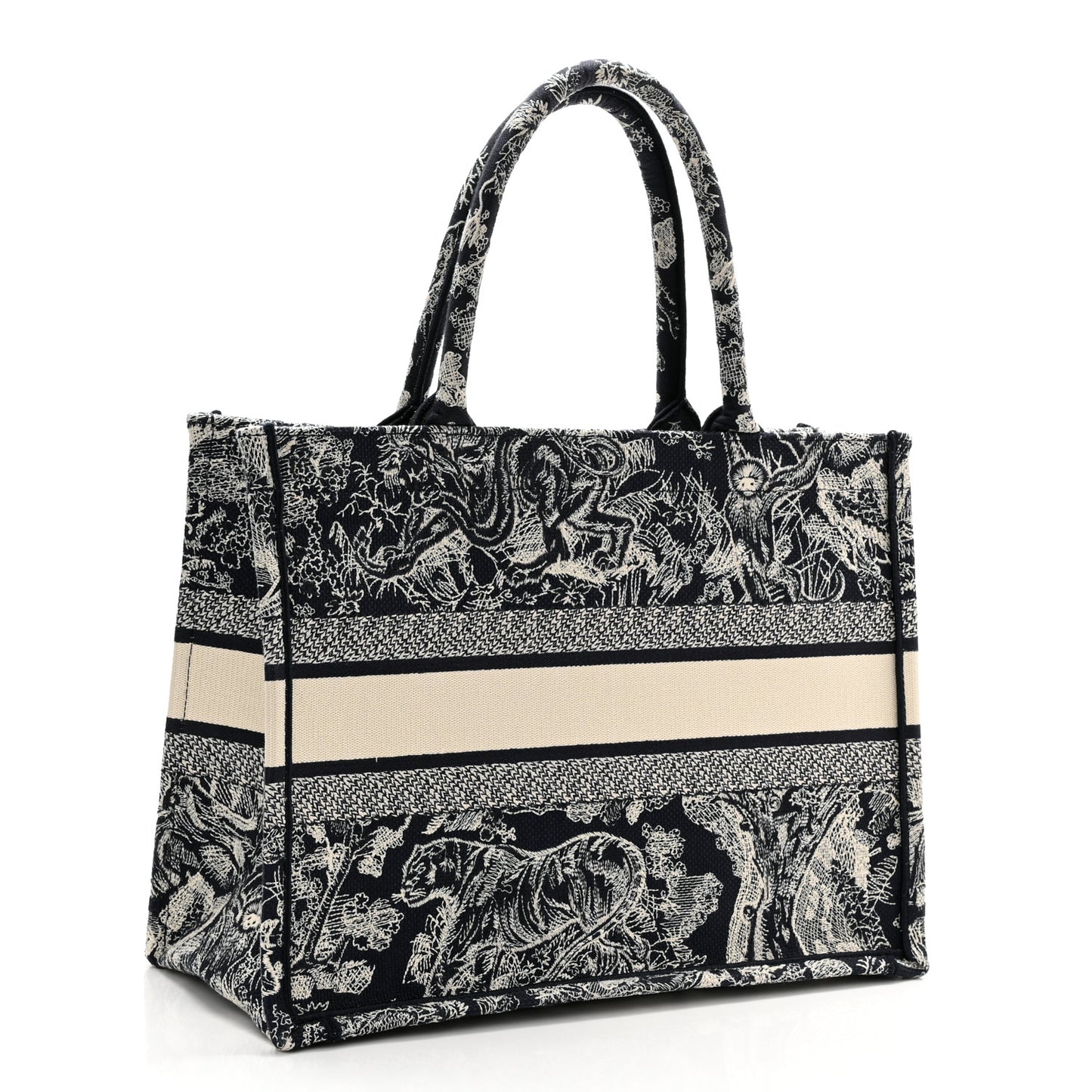 Canvas Embroidered Medium Toile De Jouy Reverse Book Tote Blue