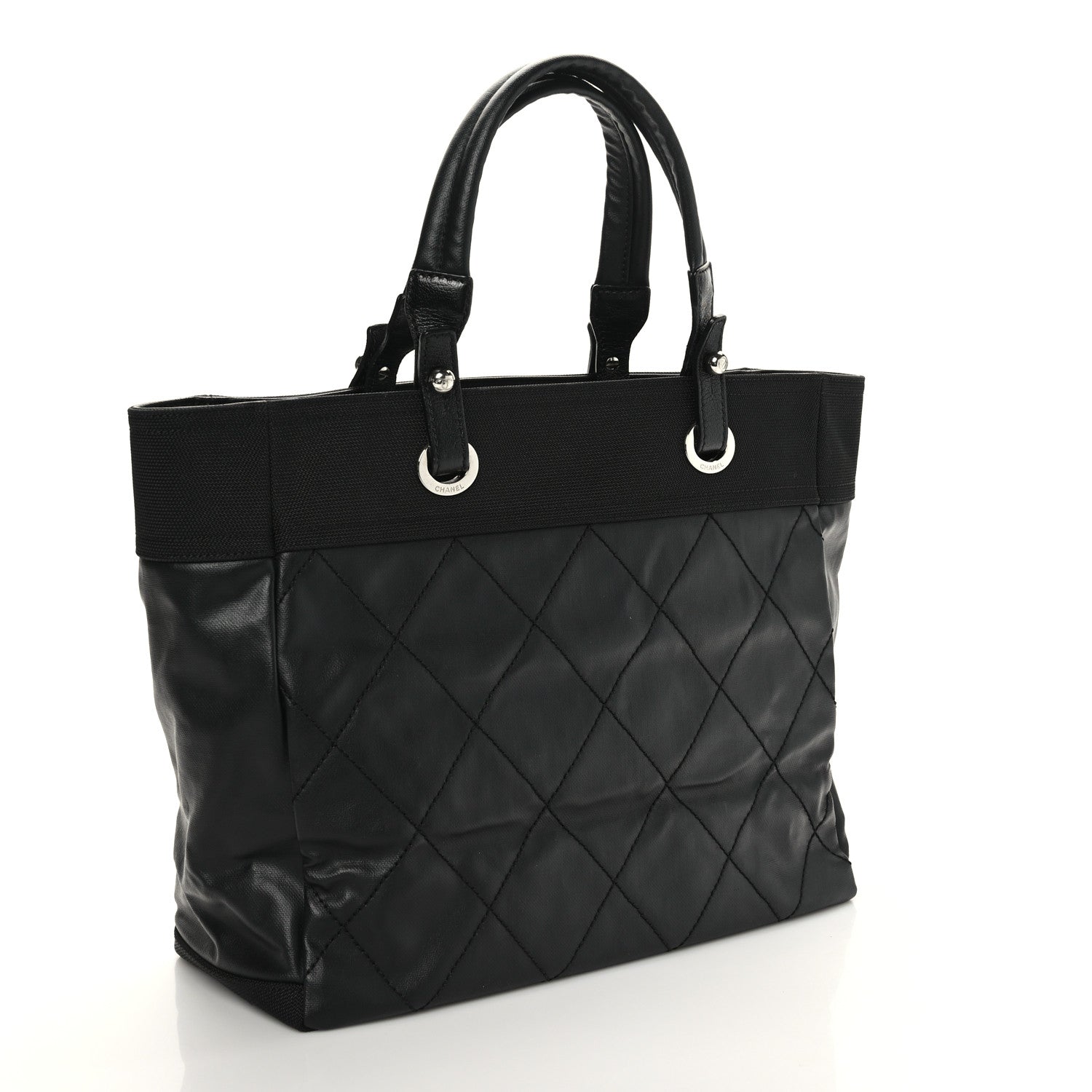 Chanel Coated Canvas Quilted Large Paris Biarritz Tote Black 3 of 9