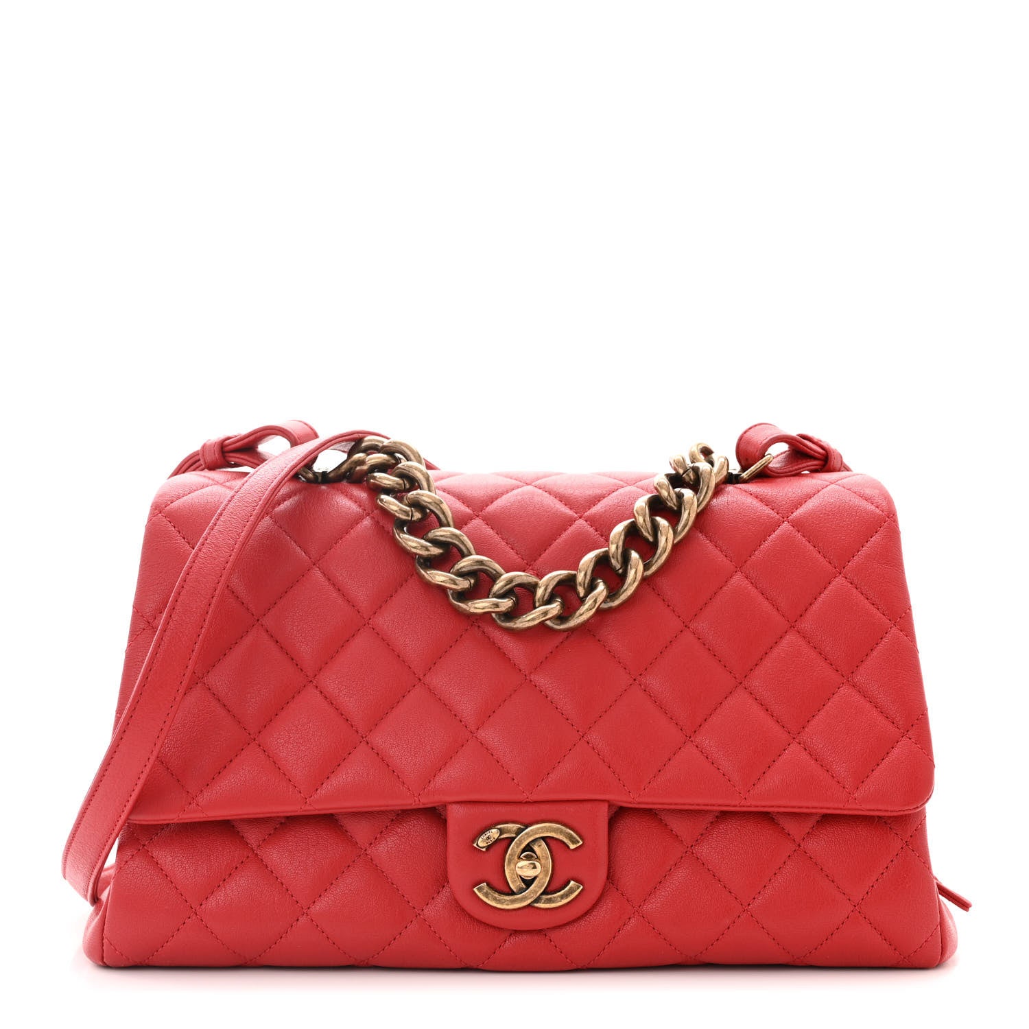 Chanel Shiny Sheepskin Quilted Large Trapezio Flap Red 1 of 11