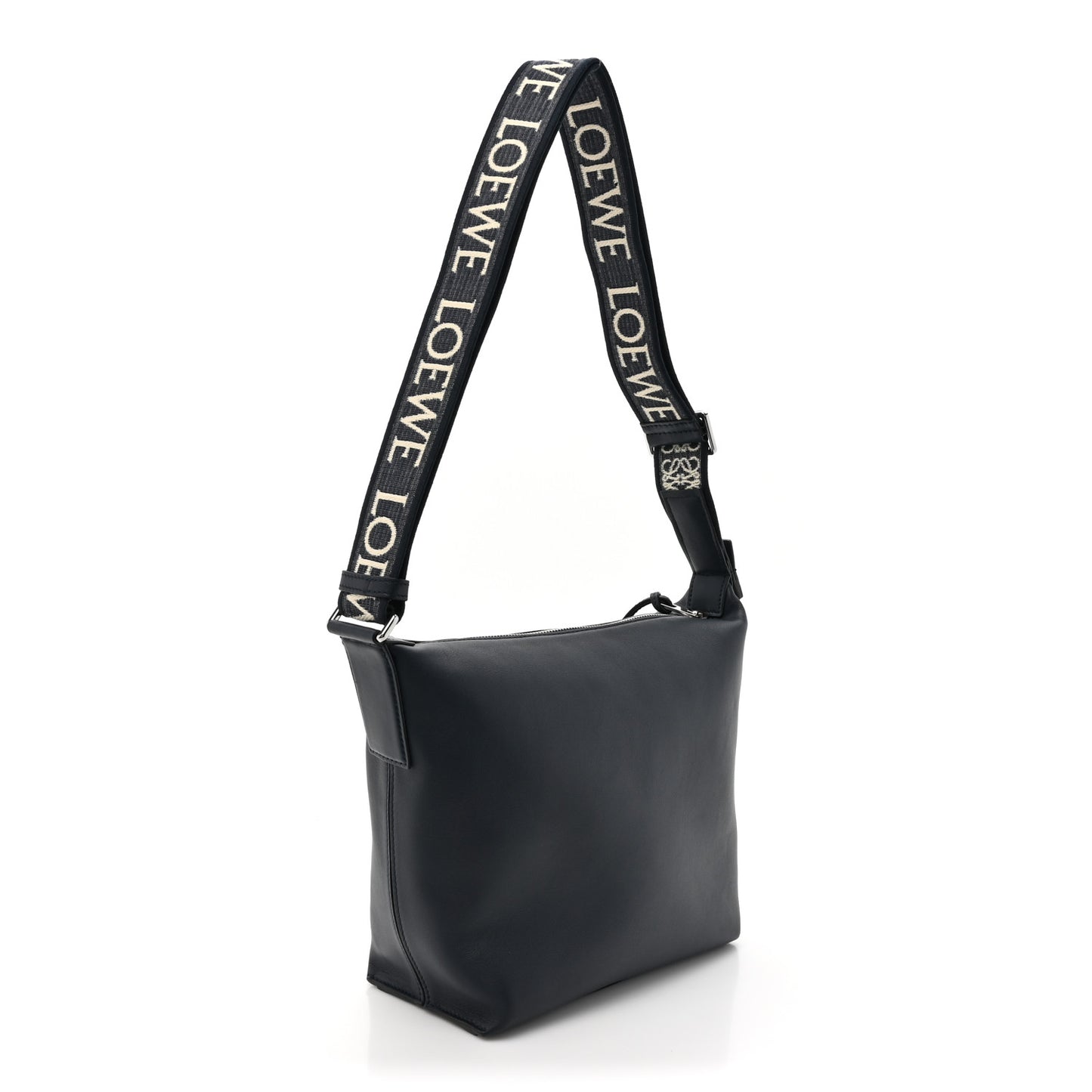 Supple Smooth Calfskin Jacquard Small Cubi Crossbody Bag Deep Navy