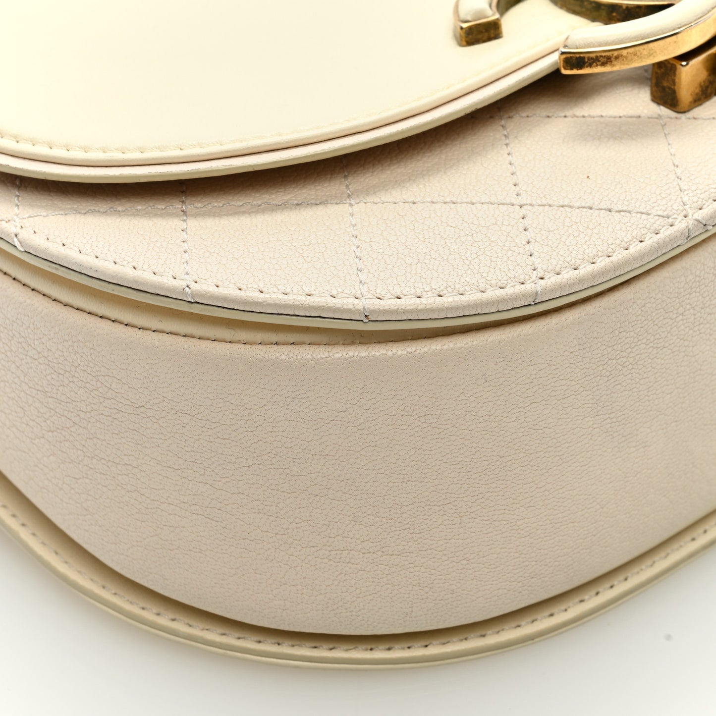 Shiny Calfskin Goatskin Quilted Small Coco Curve Messenger Flap White