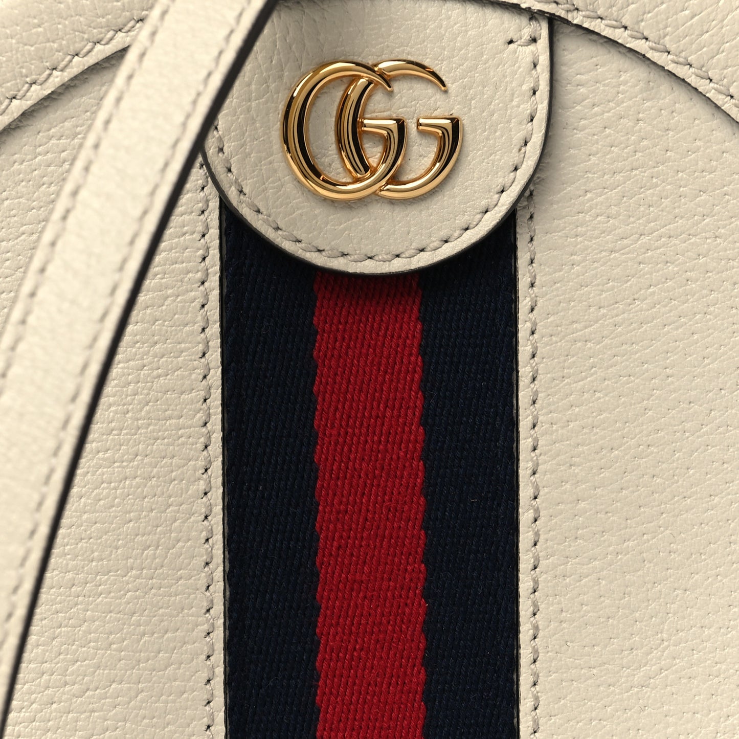 Textured Calfskin Web Mini Ophidia Round Shoulder Bag Mystic White