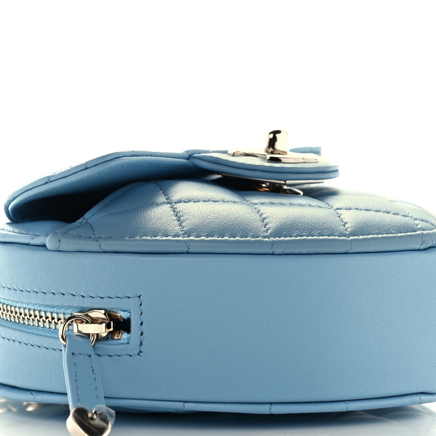 Lambskin Quilted CC In Love Heart Clutch With Chain Light Blue
