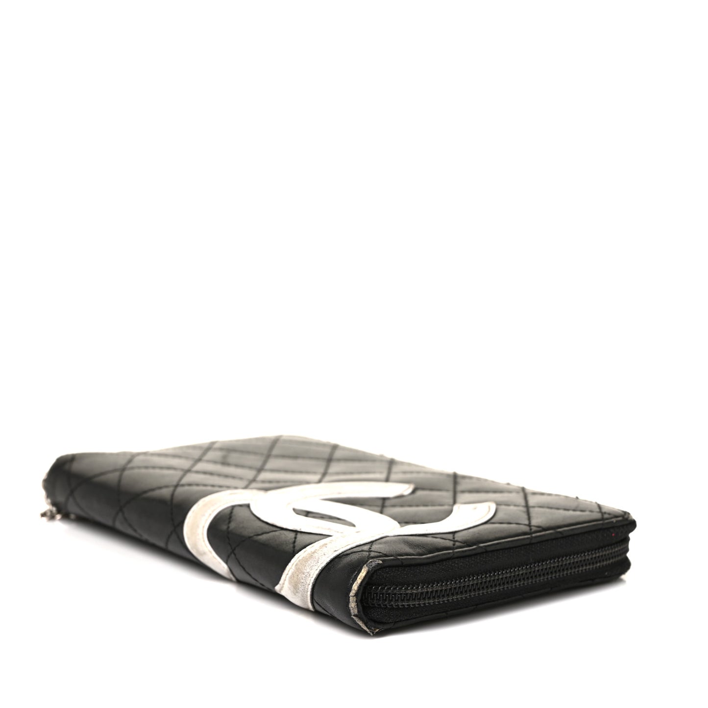 Calfskin Cambon Zip Around Organizer Wallet Black White