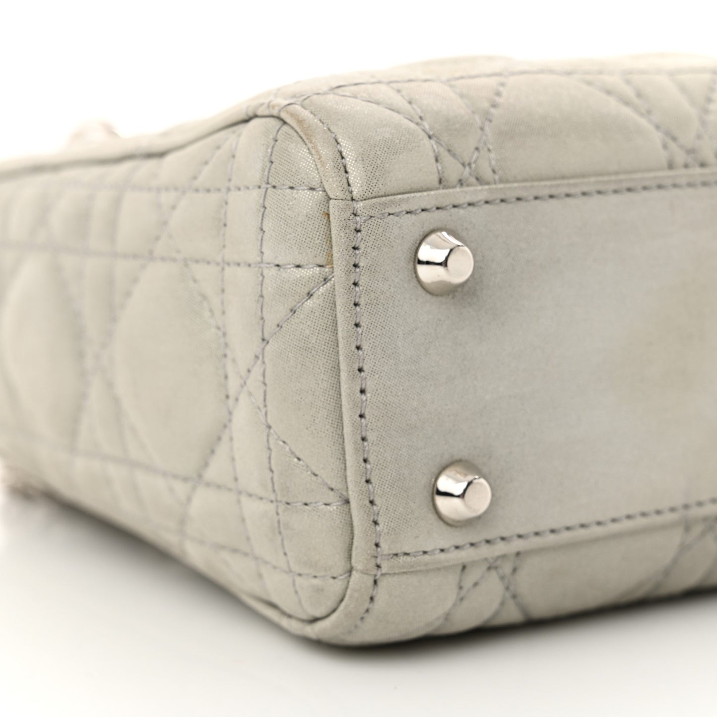 Metallic Lambskin Cannage Mini Lady Dior Silver