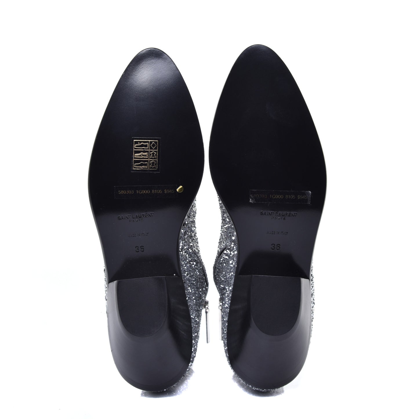 Glitter Calfskin West 45 Boots 36 Silver