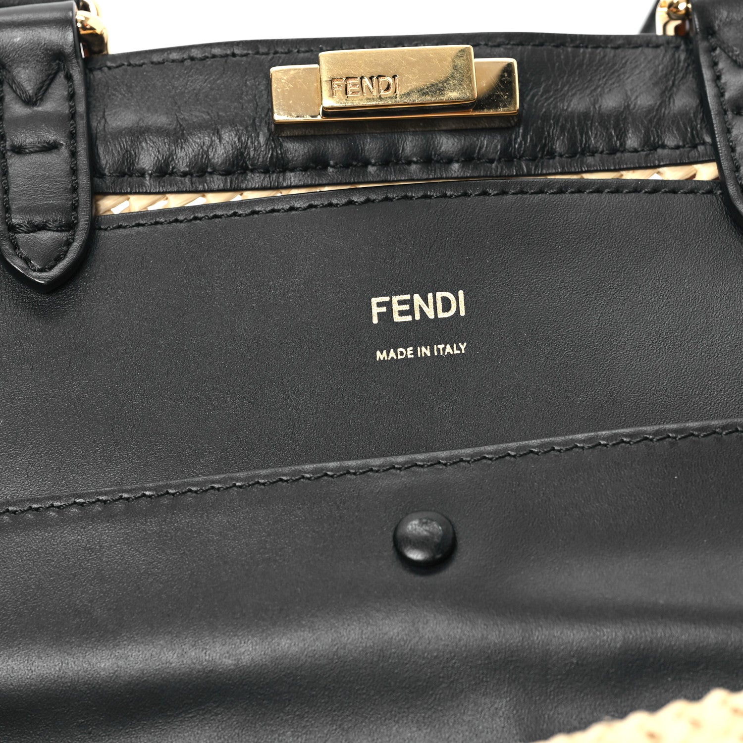 Fendi Raffia Vitello King Macrame Mesh Medium Peekaboo X-Tote Natural Black Cuoio 6 of 13