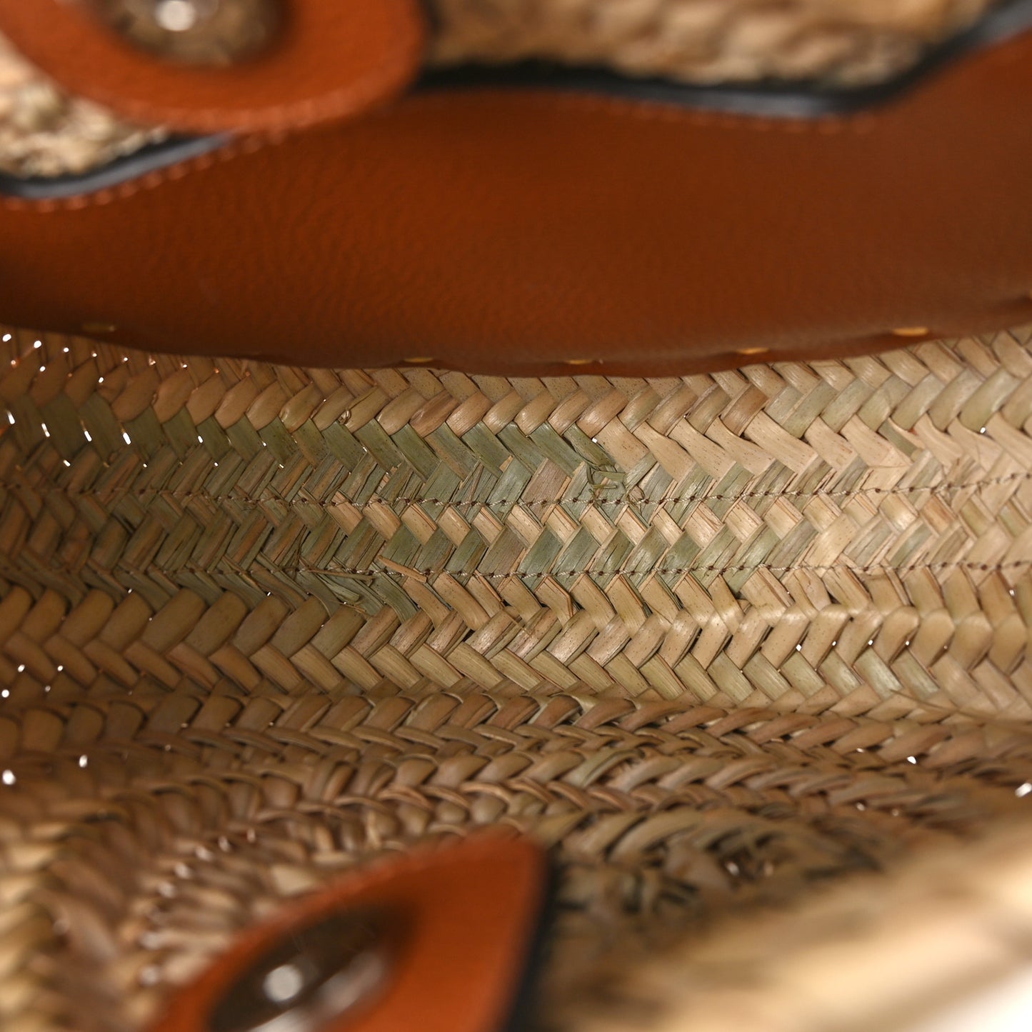 Raffia Small Grain Calfskin Small Marcie Basket Crossbody Tan