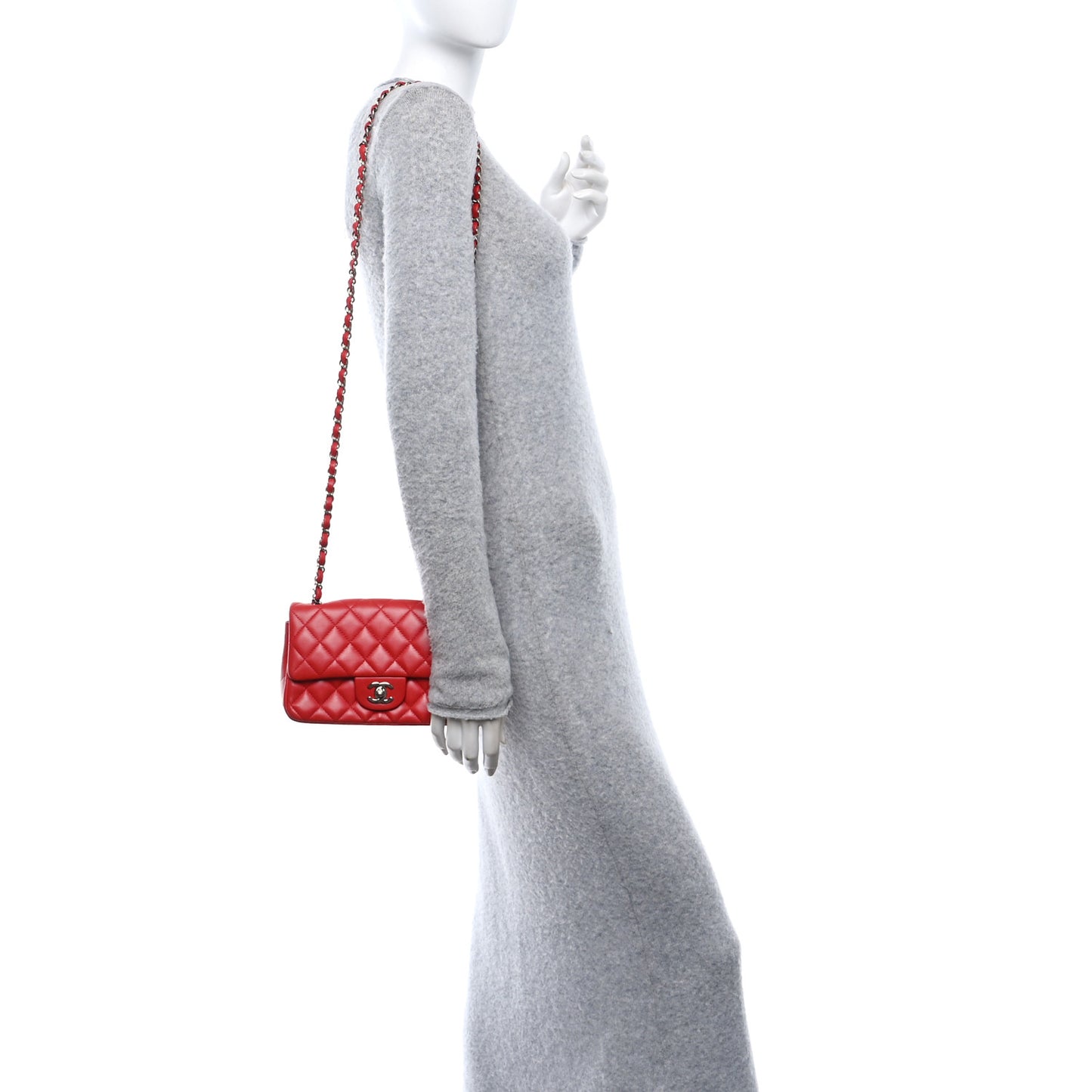 Lambskin Quilted Mini Rectangular Flap Red