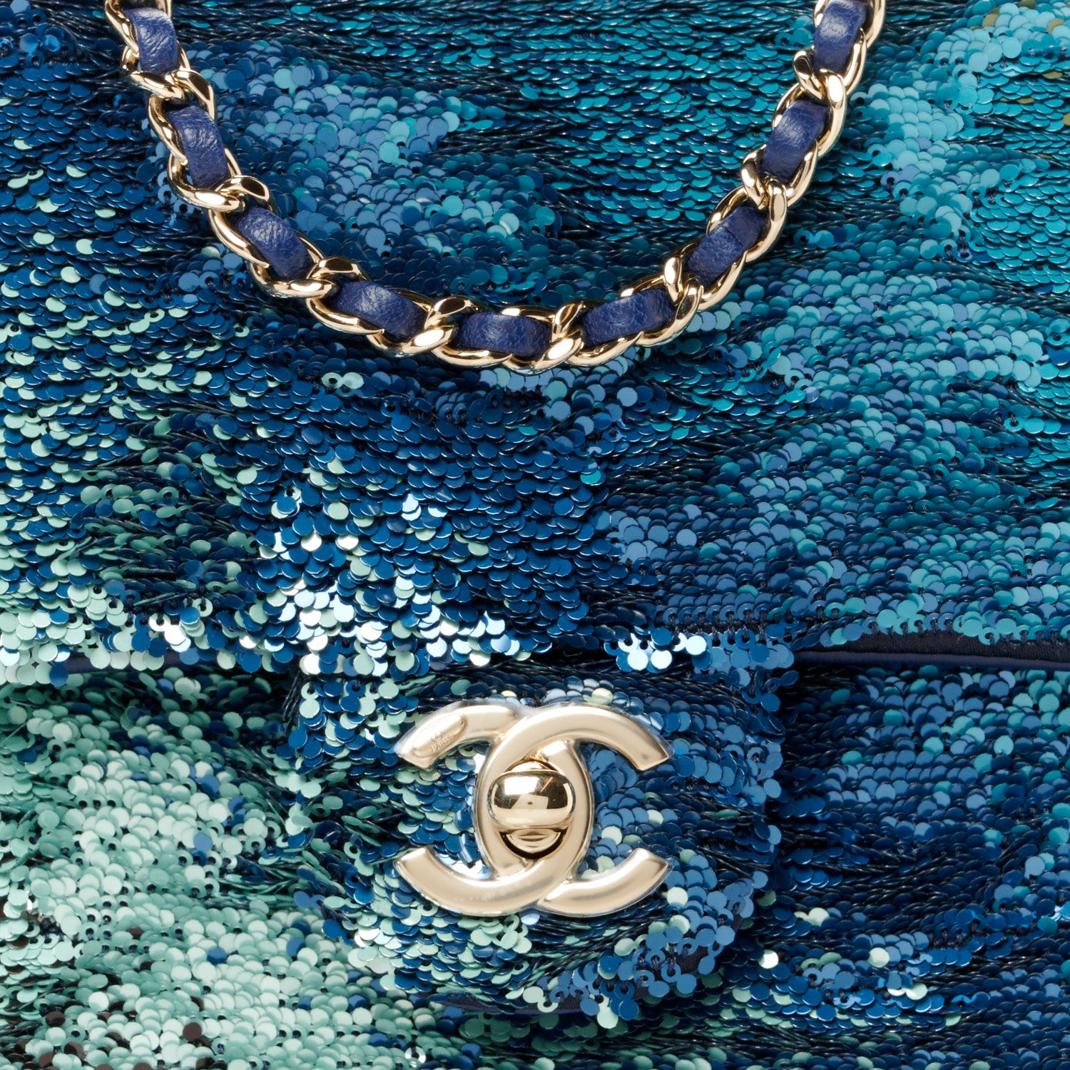 Chanel Shaded Sequins Mini Flap Light Green Dark Brown White Blue 9 of 11