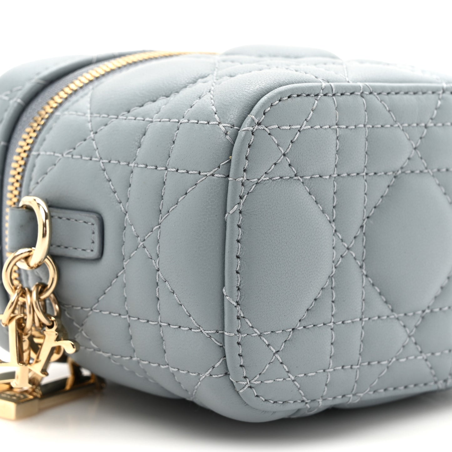 Lambskin Cannage Micro Lady Dior Vanity Case Cloud Blue