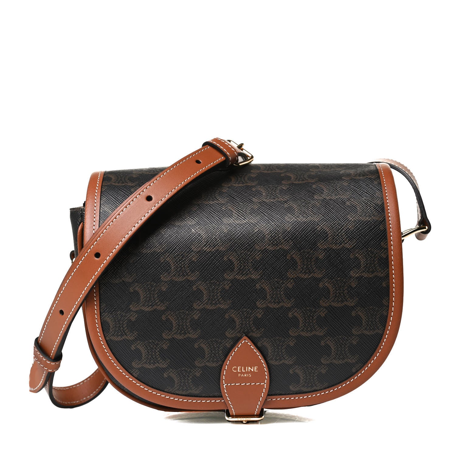 Celine Triomphe Canvas Medium Folco Bag Tan 1 of 11