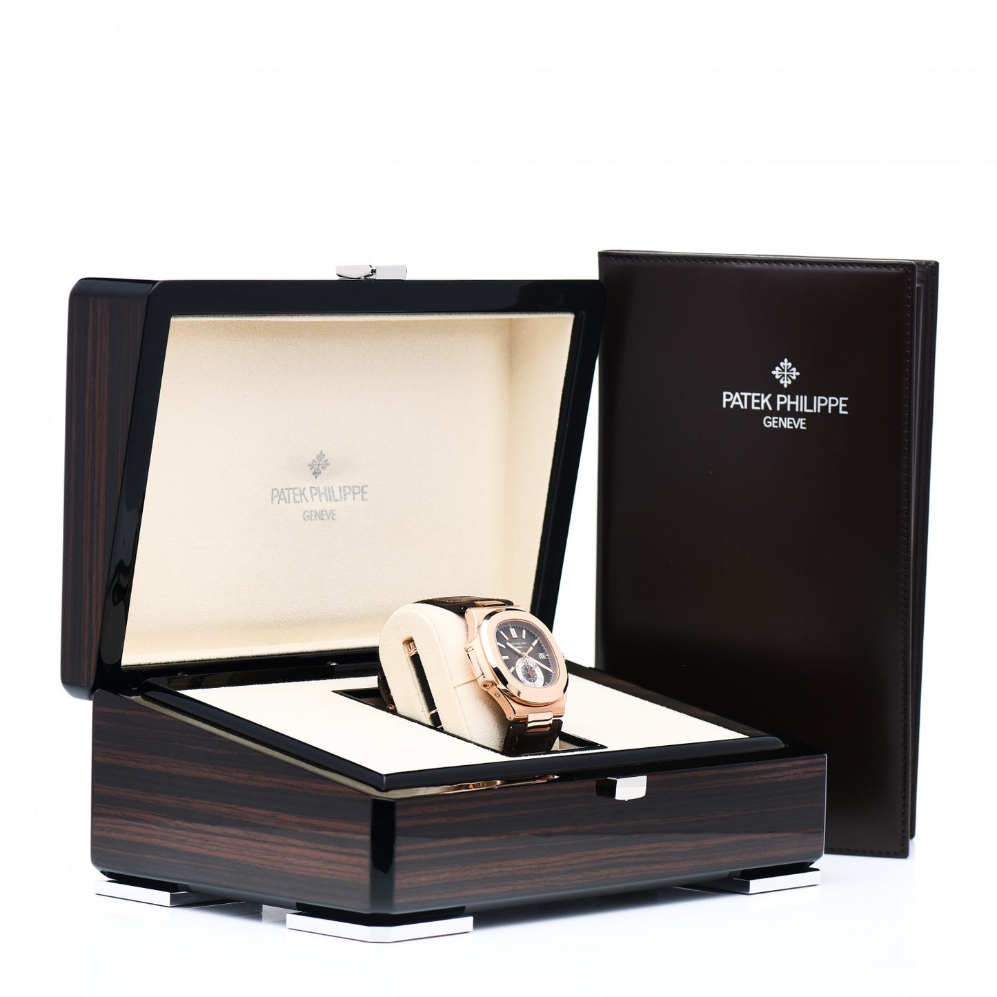 18K Rose Gold Alligator 40mm Nautilus Automatic Watch Brown 5980R-001